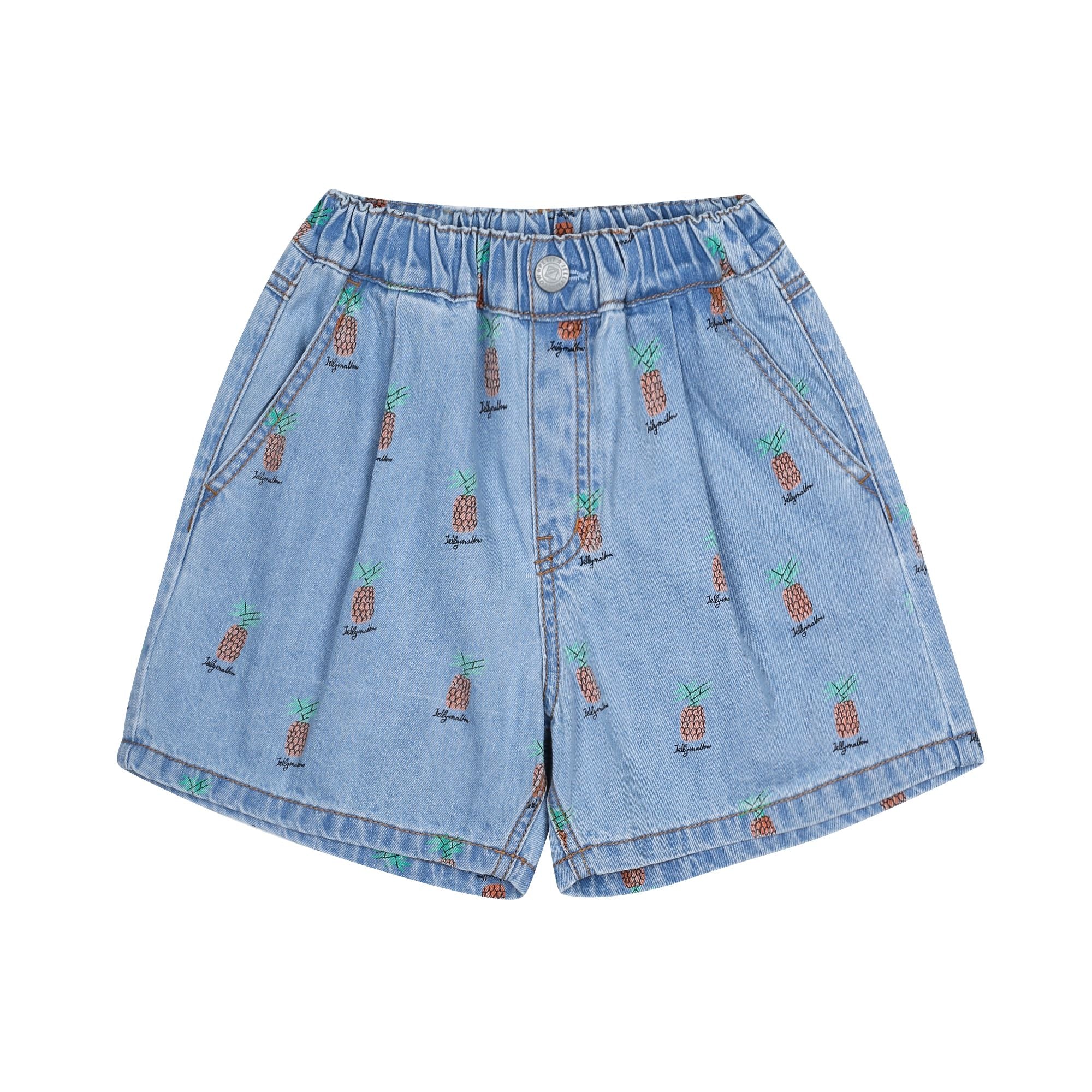 Jelly Mallow-Pineapple Denim Shorts Light Blue