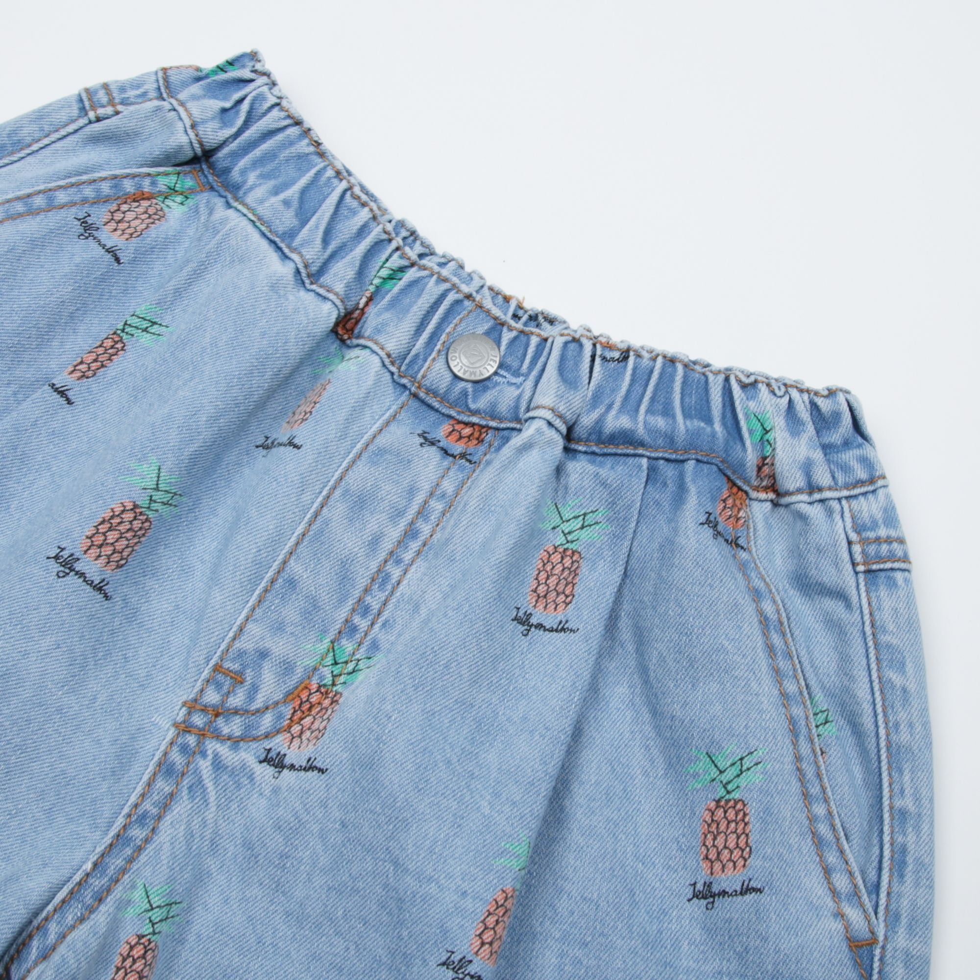 Jelly Mallow-Pineapple Denim Shorts Light Blue
