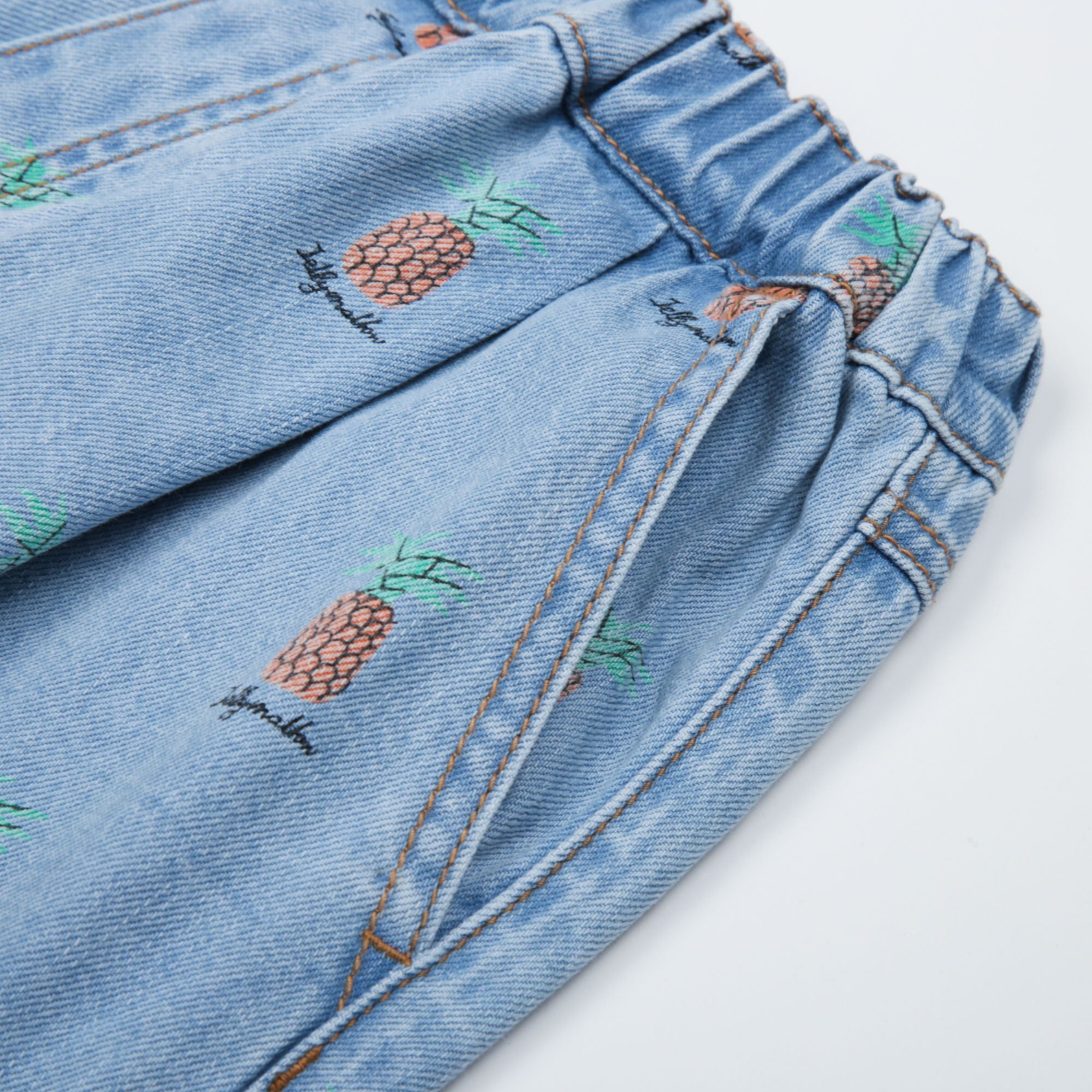 Jelly Mallow-Pineapple Denim Shorts Light Blue
