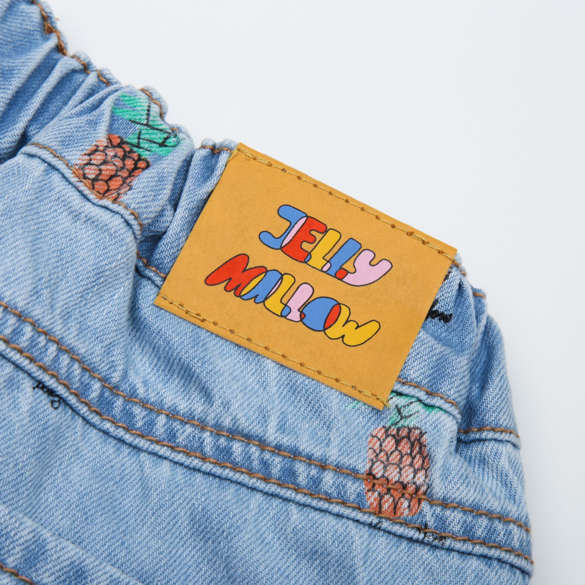 Jelly Mallow-Pineapple Denim Shorts Light Blue