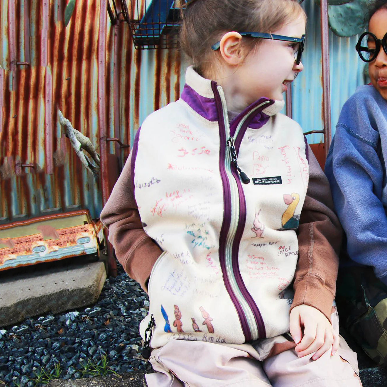 Denim Dungaree-Kids Off White Fleece Remake Vest