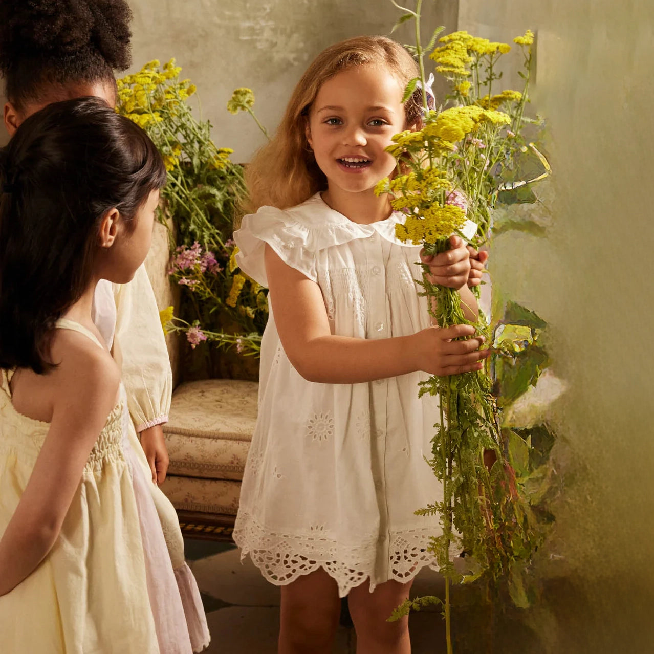 Louise Misha-Girls Dress Mia Off White Schiffli