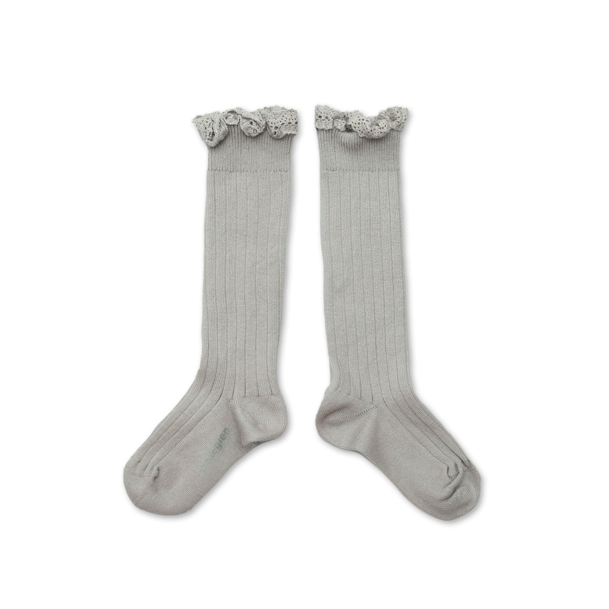 Collégien-Joséphine LaceTrim Ribbed Kneehigh Socks Gris Perle