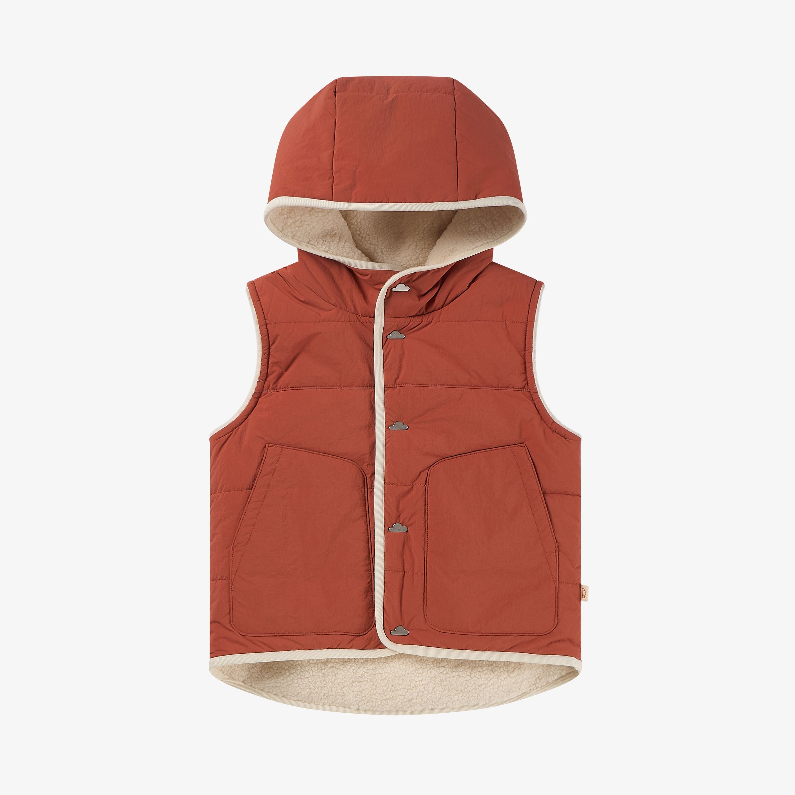 Petite Revery-Recycled Nylon + High Pile Fleece Reversible Vest Redwood Burl