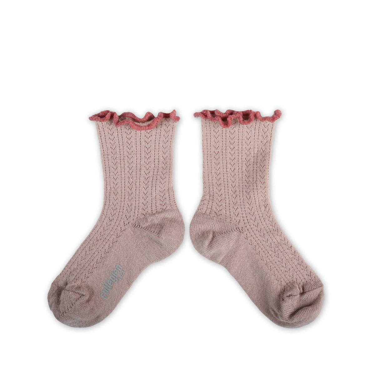 Collégien-Ambre Lettuce Trim Pointelle Merino Wool Socks Vieux Rose