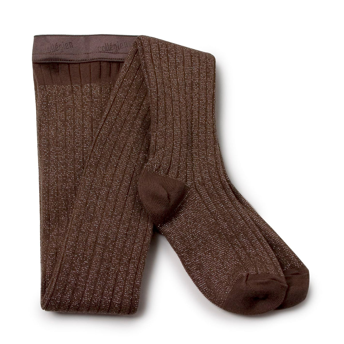 Collégien-Amélie Glitter Ribbed Tights Chocolat au lait