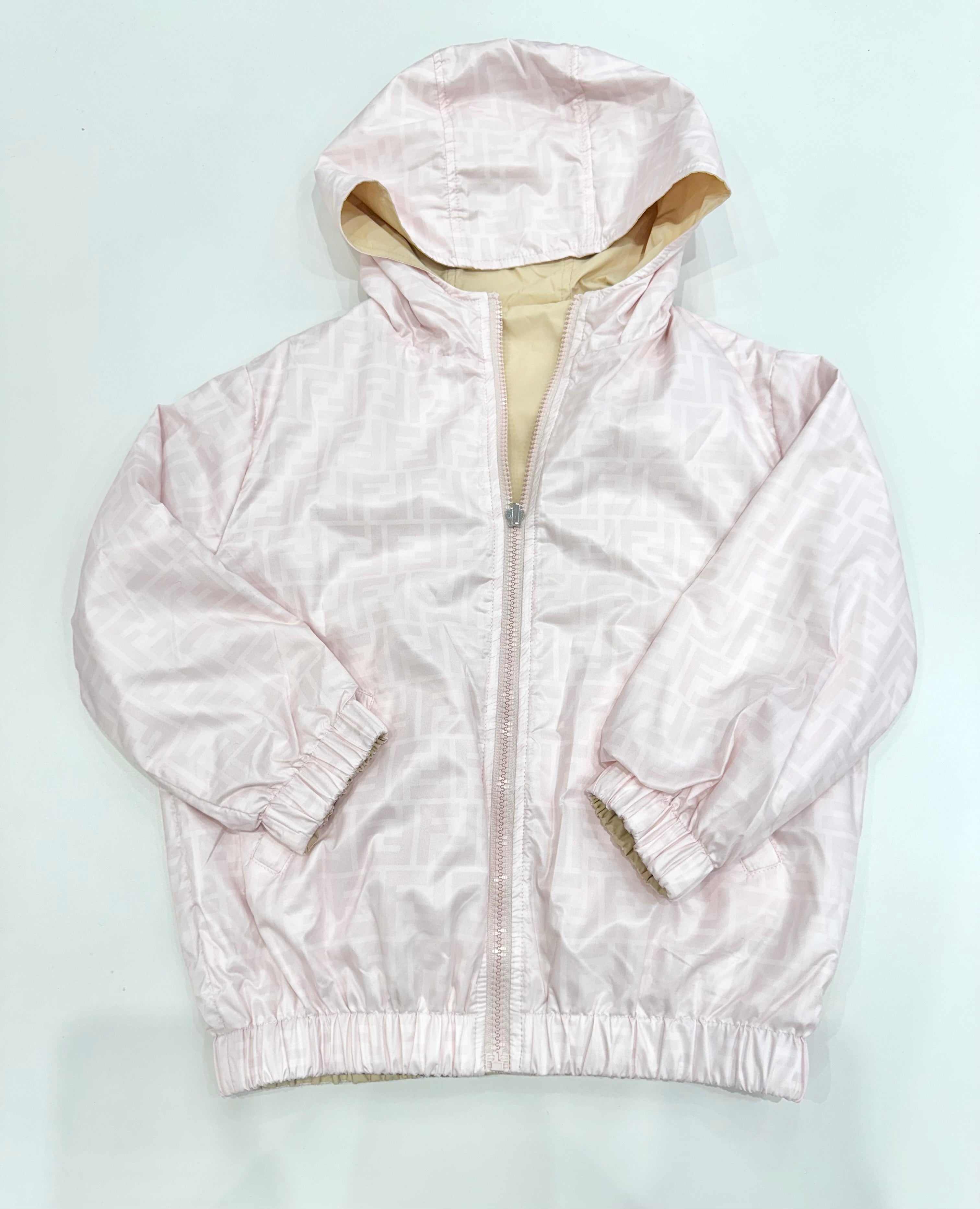 Fendi-Baby Pink Reversible Hooded Zip Up Jacket With FF Allover