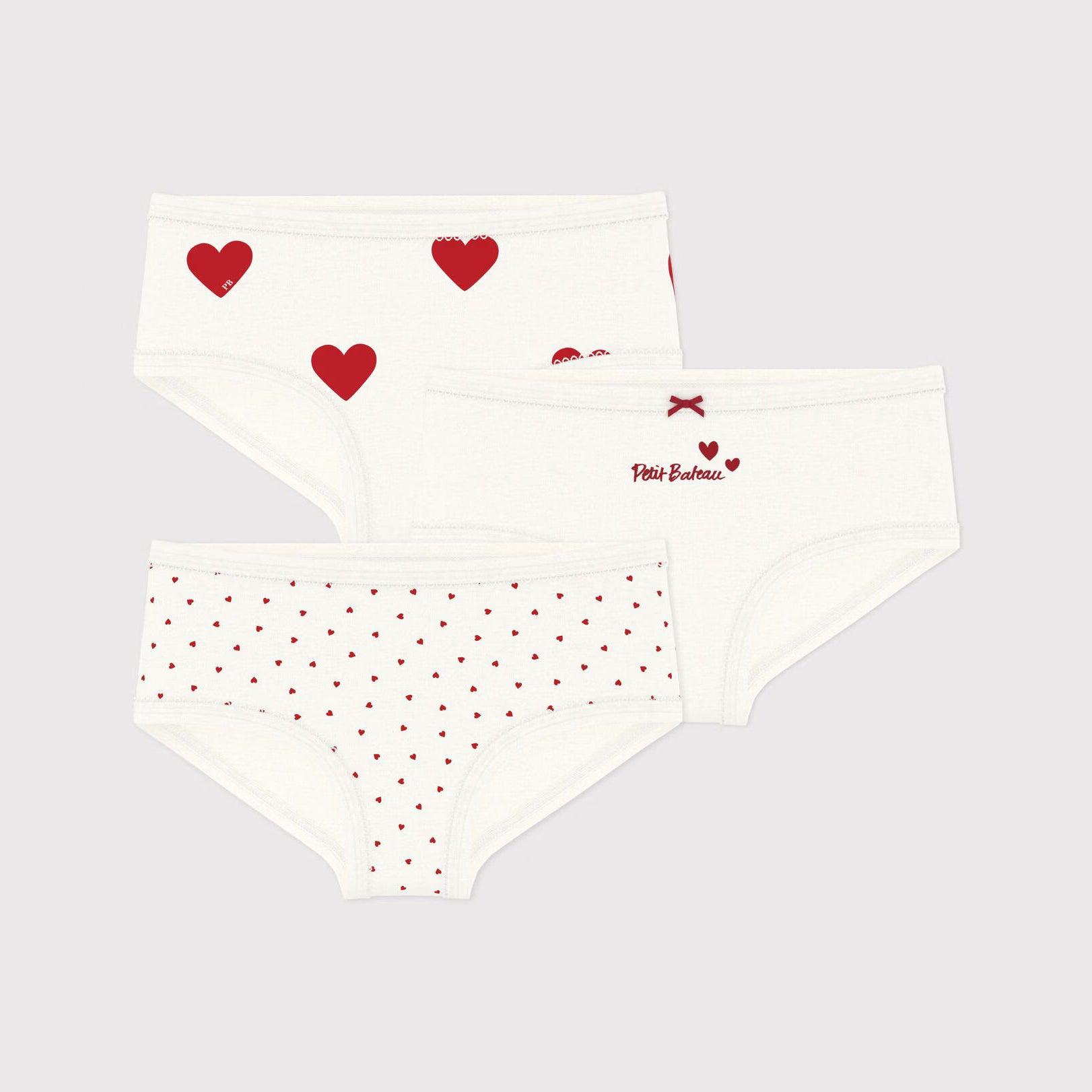 Petit Bateau-Girls high-waisted cotton heart pattern knickers - 3-Pack