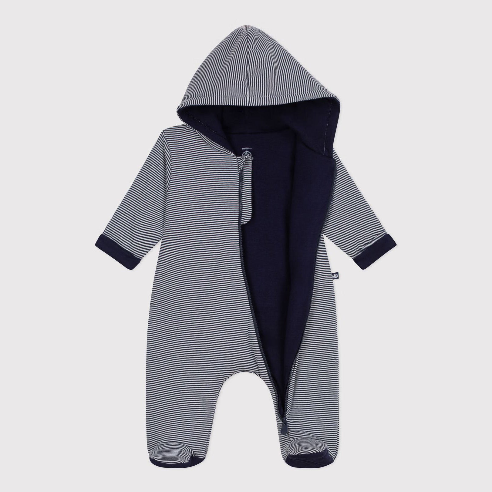 Petit Bateau-Baby stripy padded jumpsuit with a hood and feet blue/white
