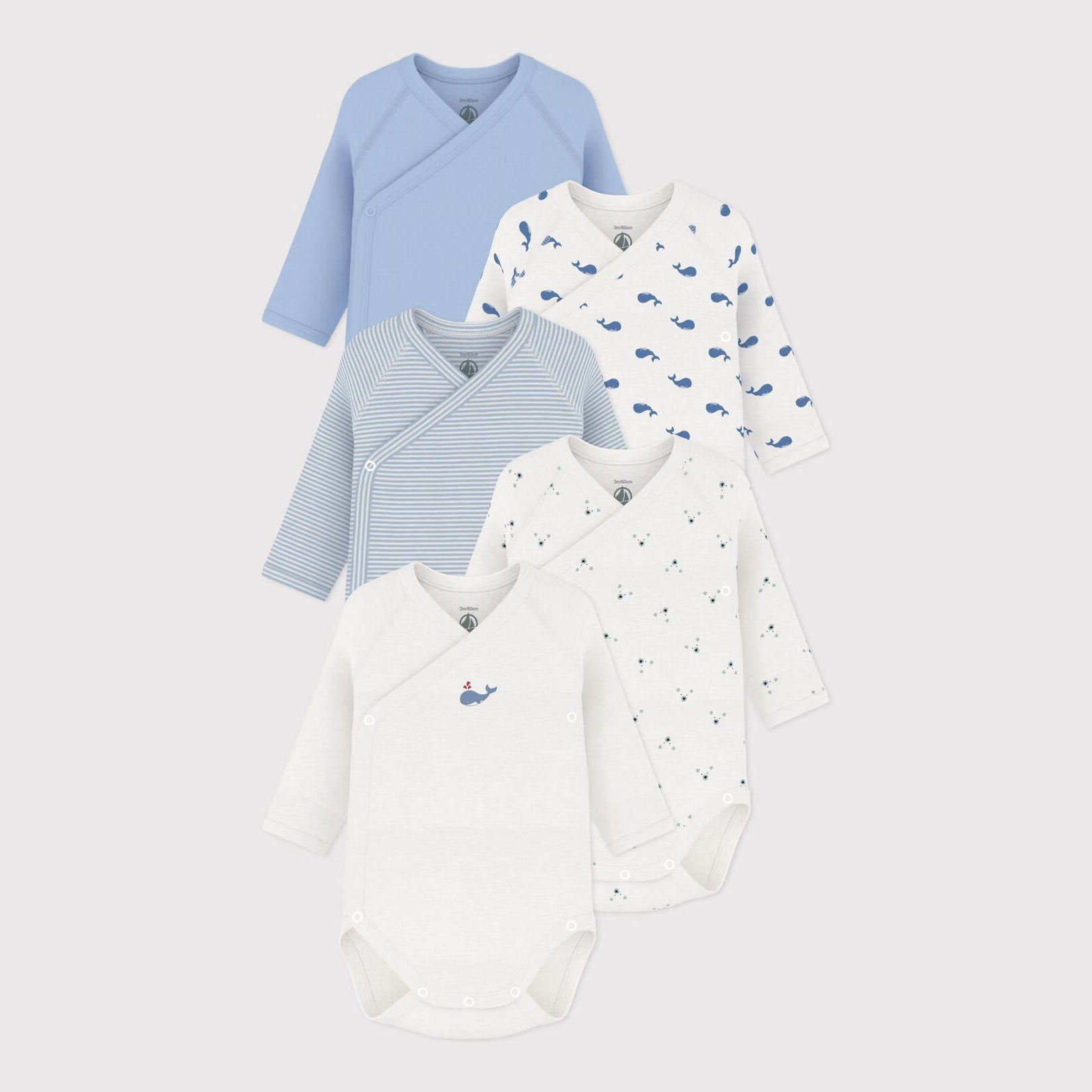 Petit Bateau-Pack of long-sleeved printed cotton wrapover bodies for babies