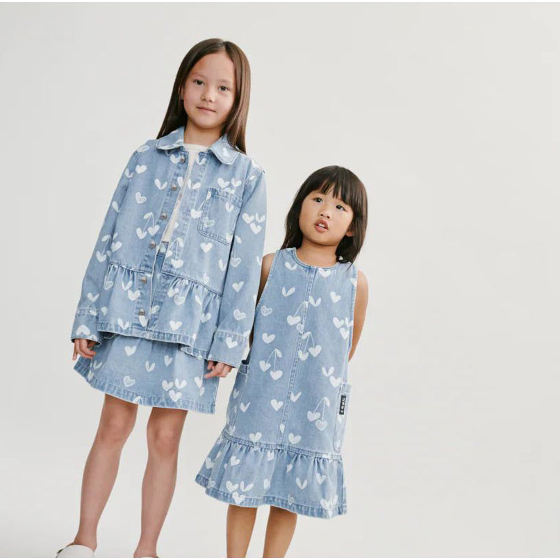 Liewood-Angelica Printed Denim frill Dress Sweethearts / light blue denim