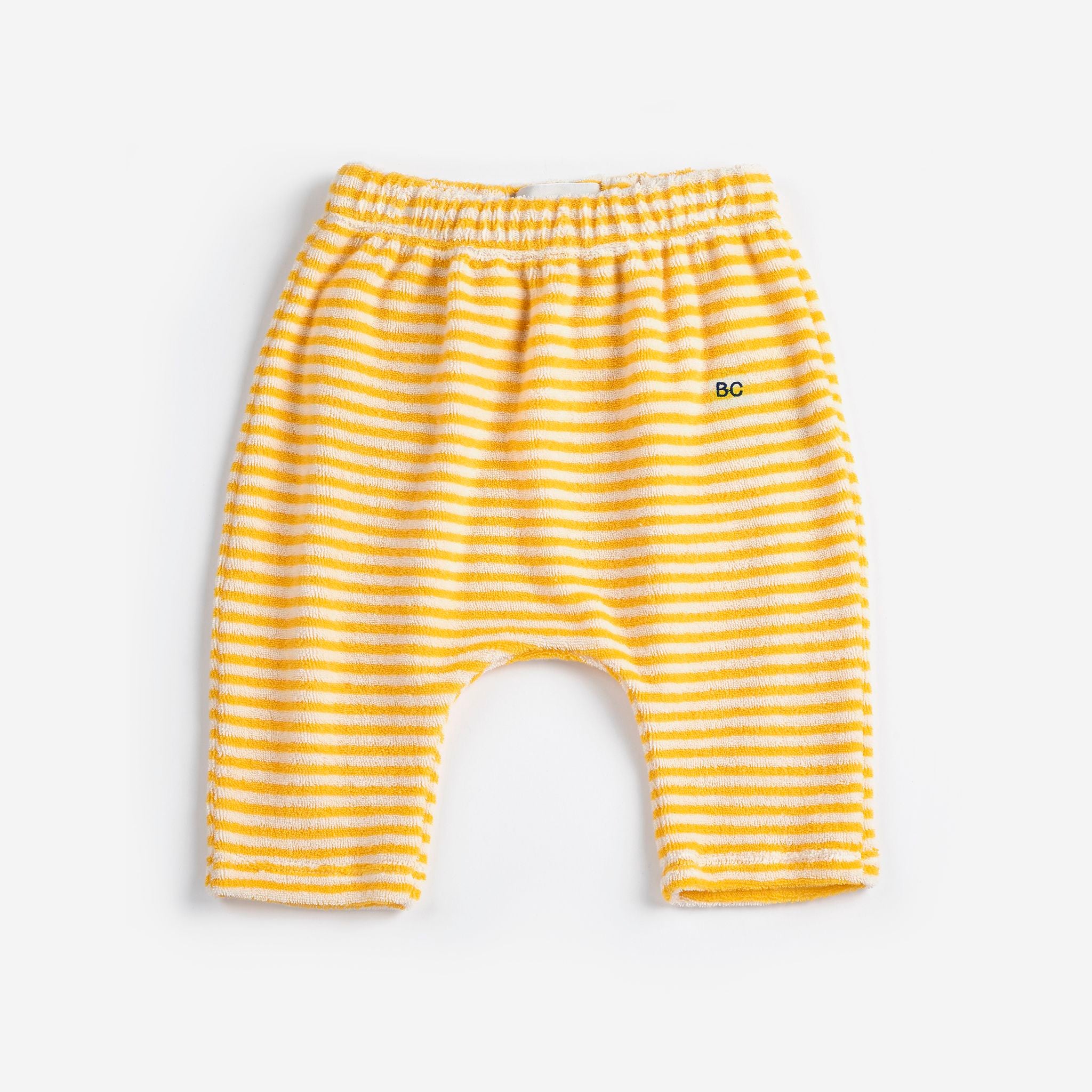 Bobo Choses-Newborn Yellow Stripes Terry Cloth Harem Pants Yellow