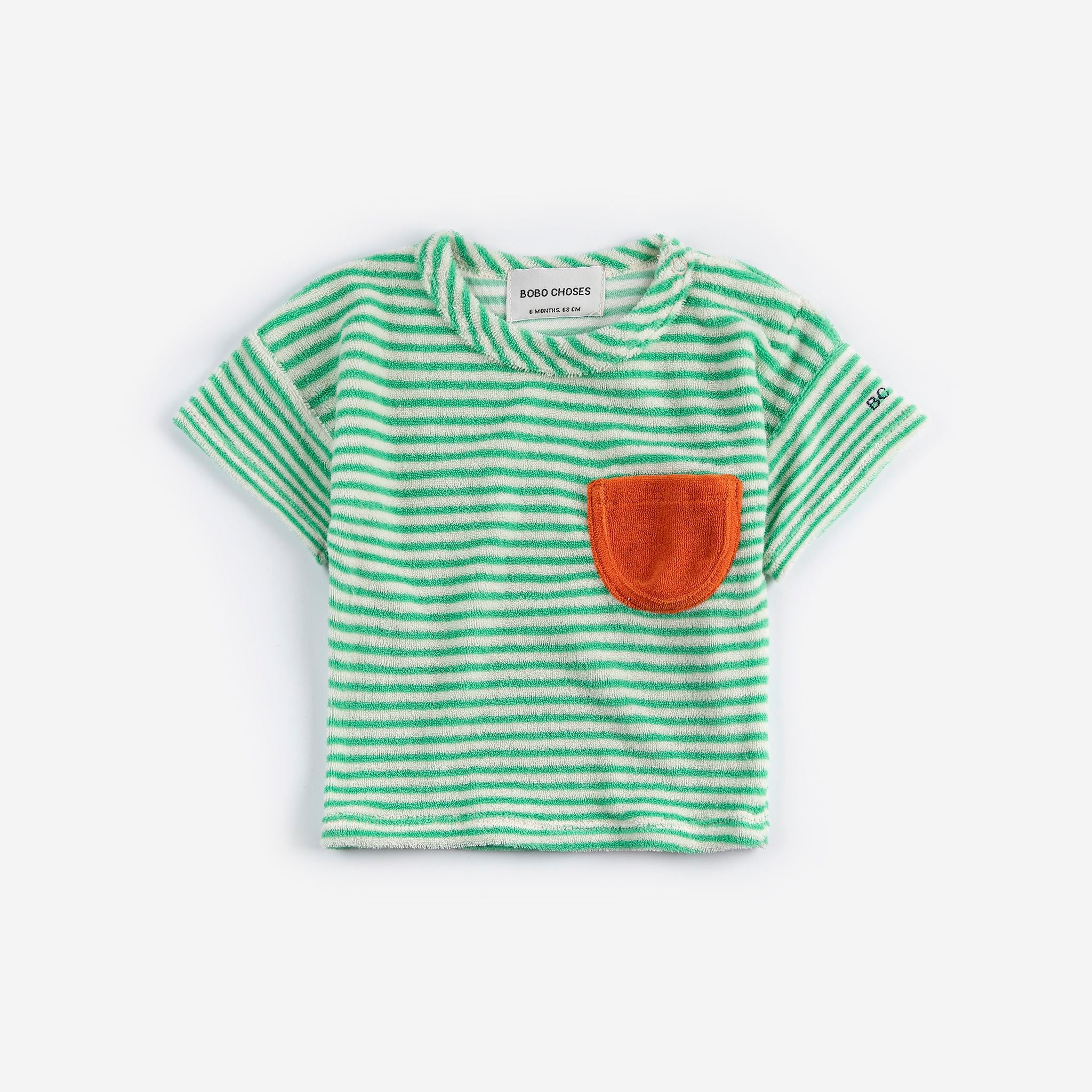 Bobo Choses-Newborn Green Stripes Terry Cloth T-shirt Green