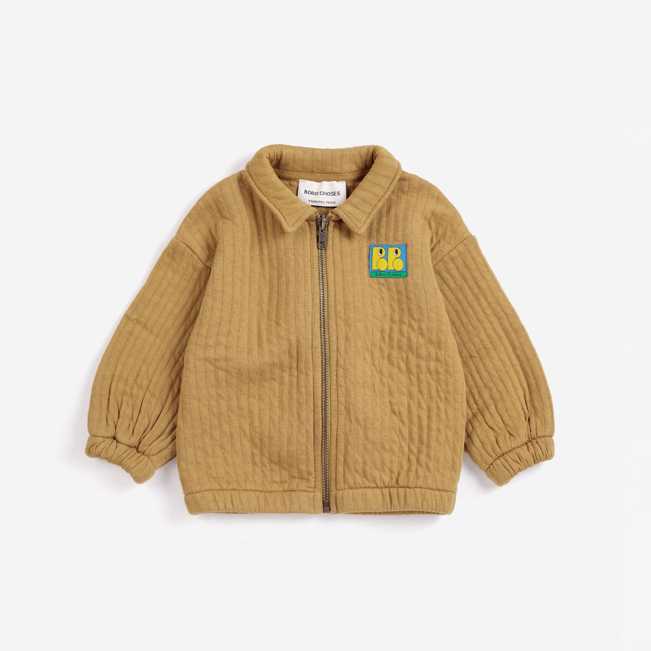 Bobo Choses-Baby Booo Bo Choses Tag Quilted Zipped Sweatshirt Khaki