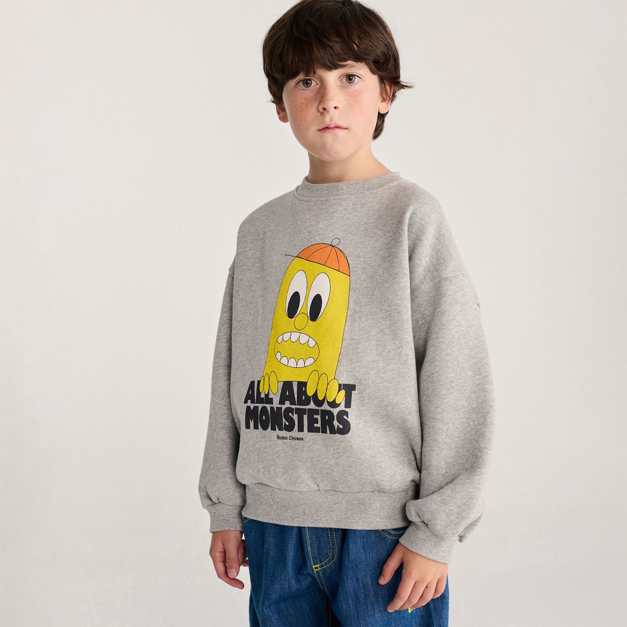 Bobo Choses-Kids Bigtooth Lemon Sweatshirt Light Heather Grey