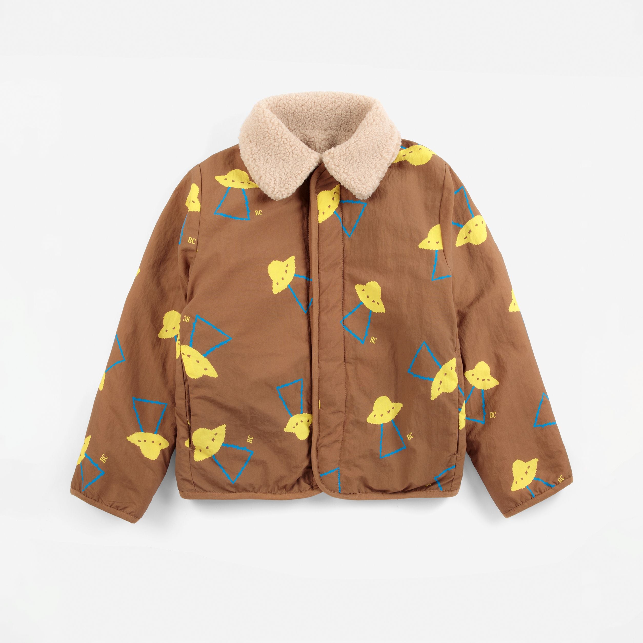 Bobo Choses-Kids Pixel Abduction All Over Reversible Jacket Brown