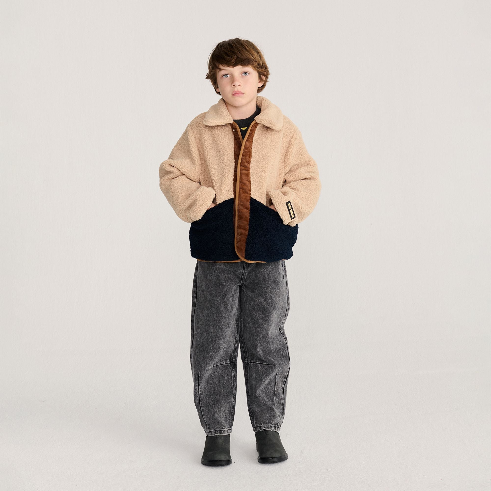 Bobo Choses-Kids Pixel Abduction All Over Reversible Jacket Brown