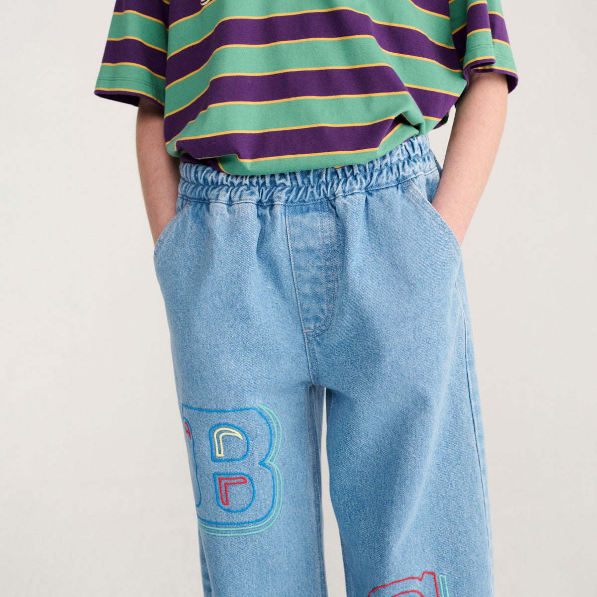 Bobo Choses-Kids Bobo Choses Embossed Denim Pants Blue