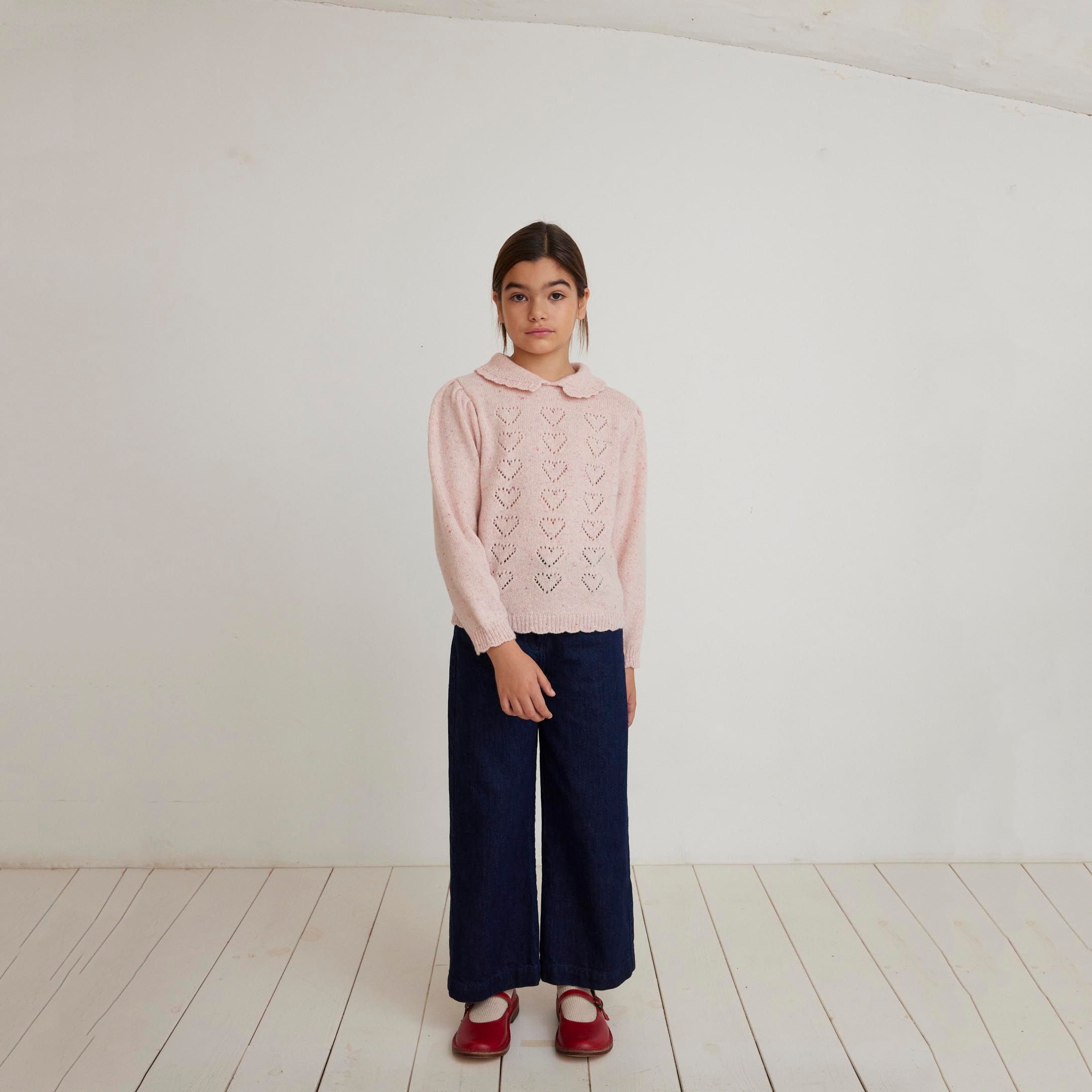 Bebe Organic-Girls Monna Wool Sweater Heart Pink