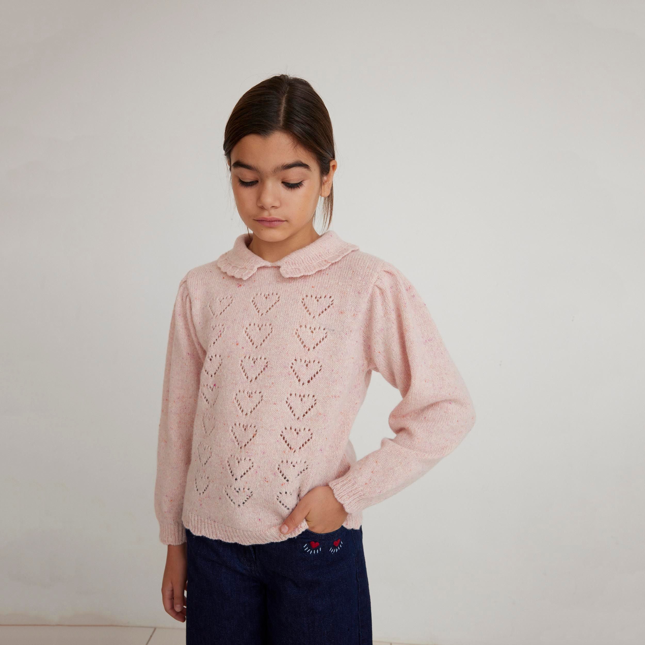 Bebe Organic-Girls Monna Wool Sweater Heart Pink