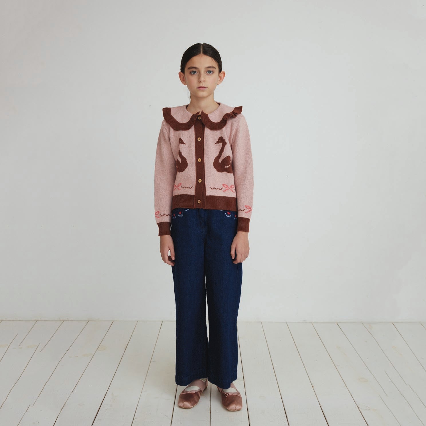 Bebe Organic-Girls Harriet Wool Cardigan Dusty Pink Swans