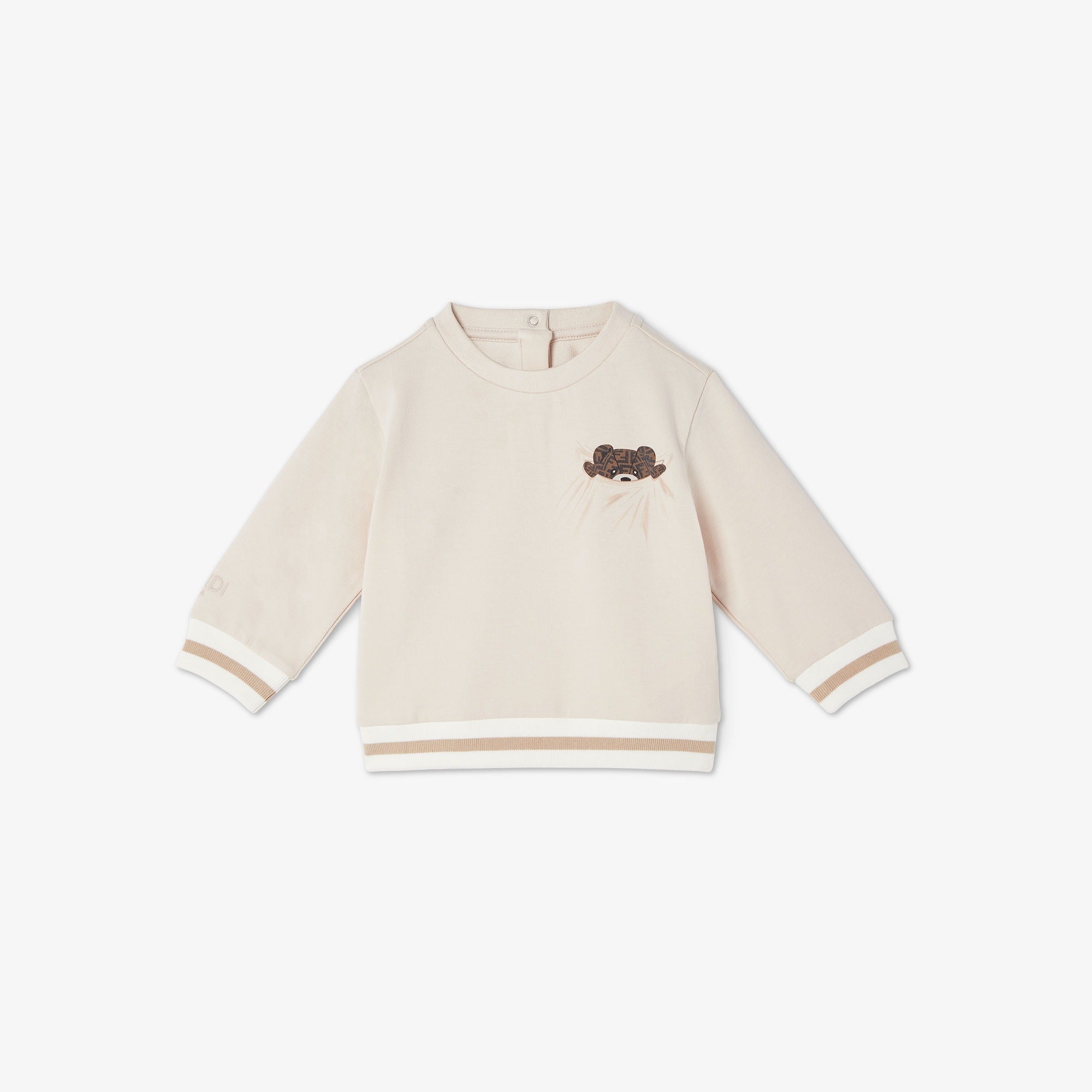 Fendi-Beige Baby LS Seatshirt With FF Bear Graphic