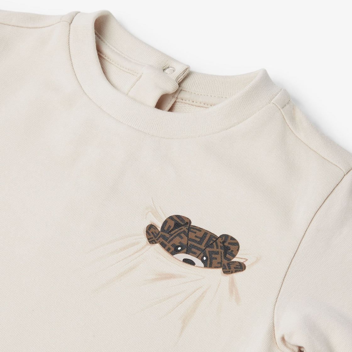 Fendi-Beige Baby LS Seatshirt With FF Bear Graphic