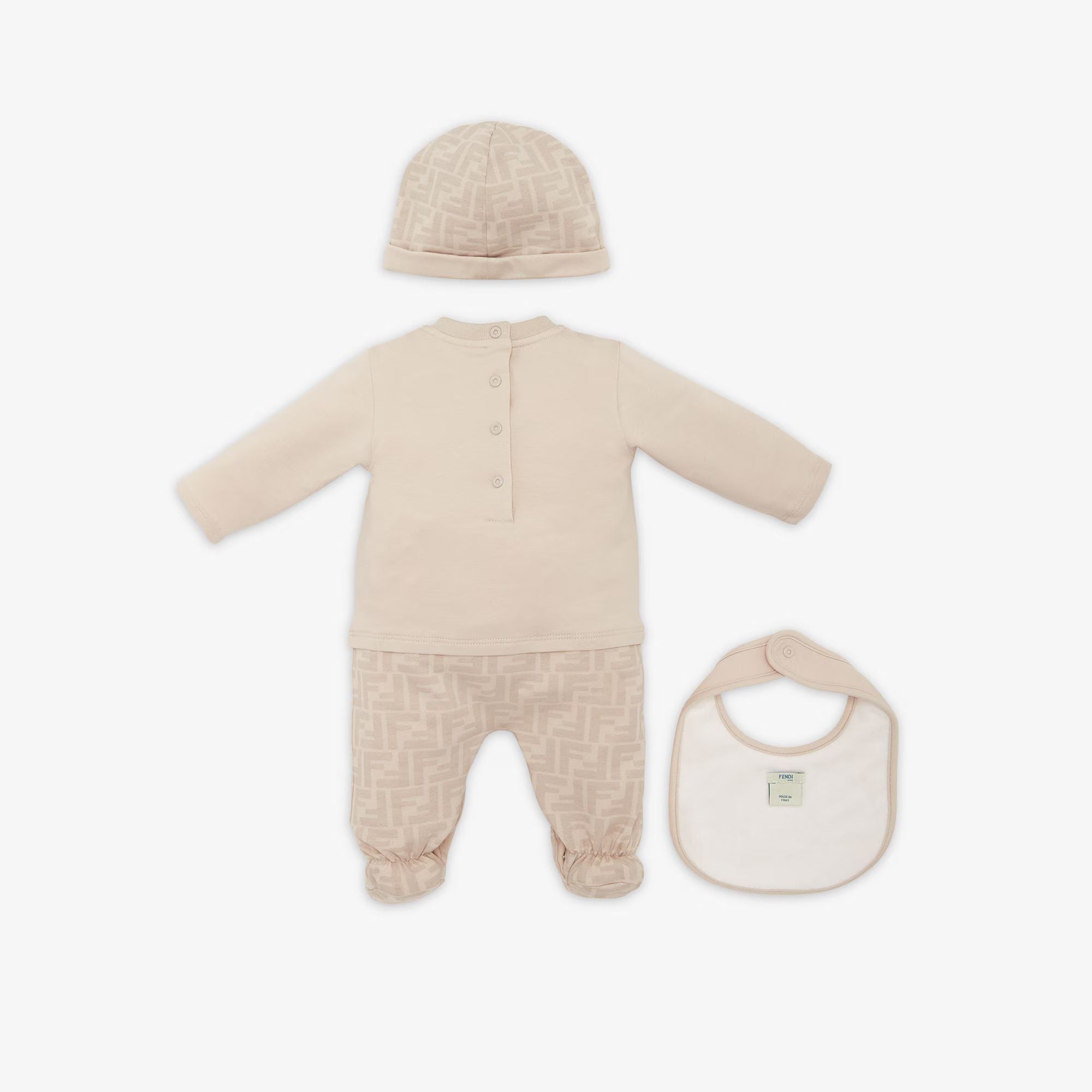 Fendi-Babygrow Bib Hat Set Beige