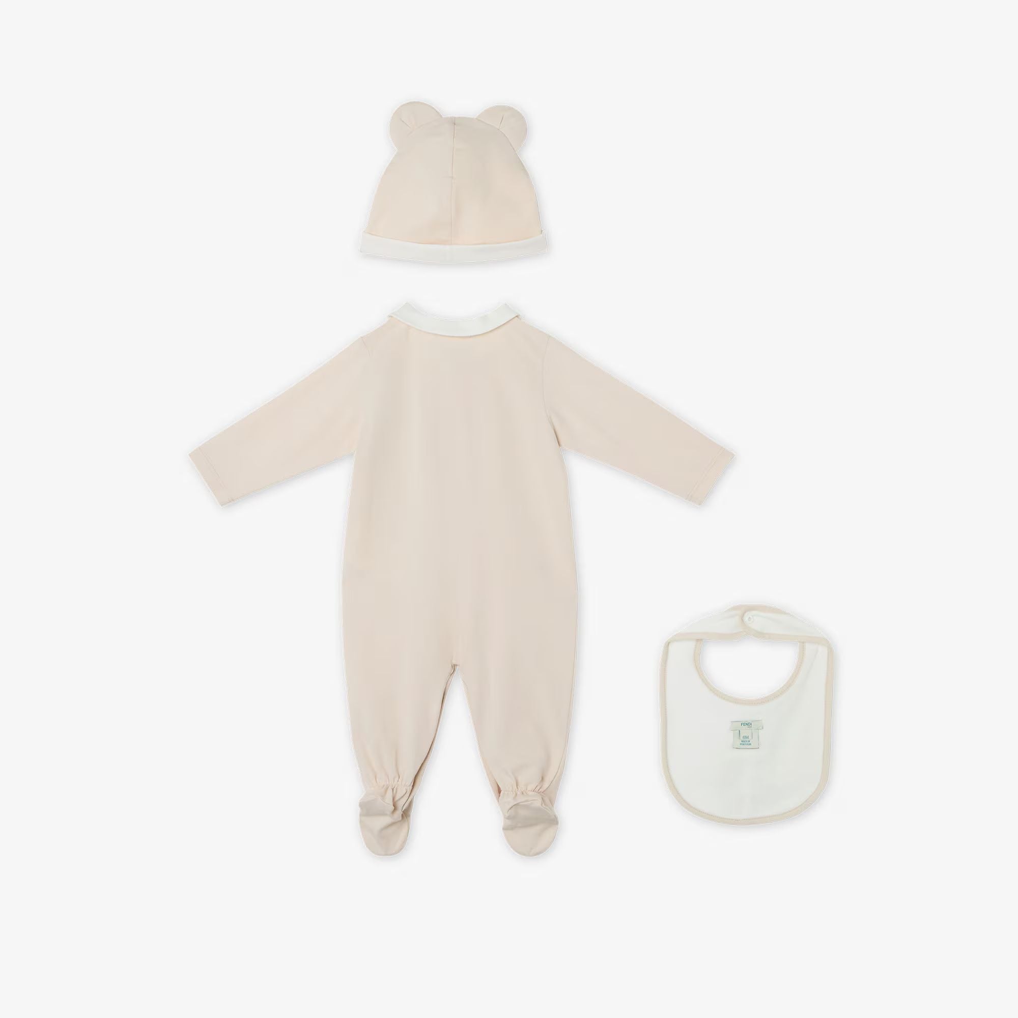 Fendi-Babygrow Hat Bib Set Beige