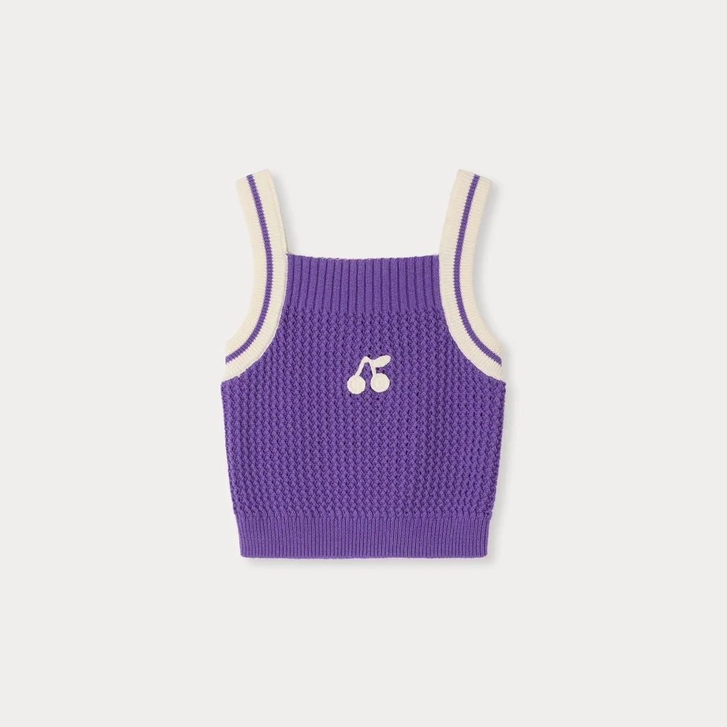 Bonpoint-Lily hand-embroidered tank top purple stripes