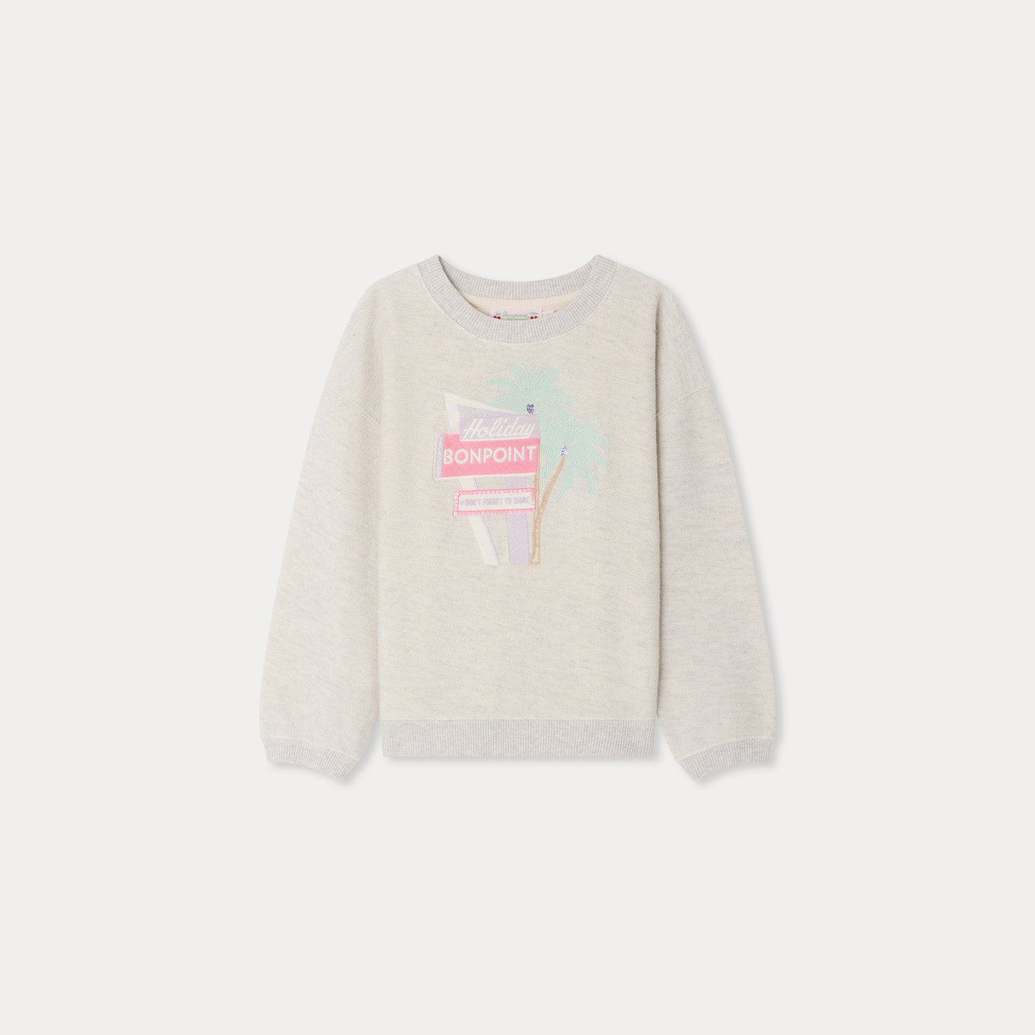 Bonpoint-Tayla embroidered Holiday sweatshirt in organic cotton Gris Chine