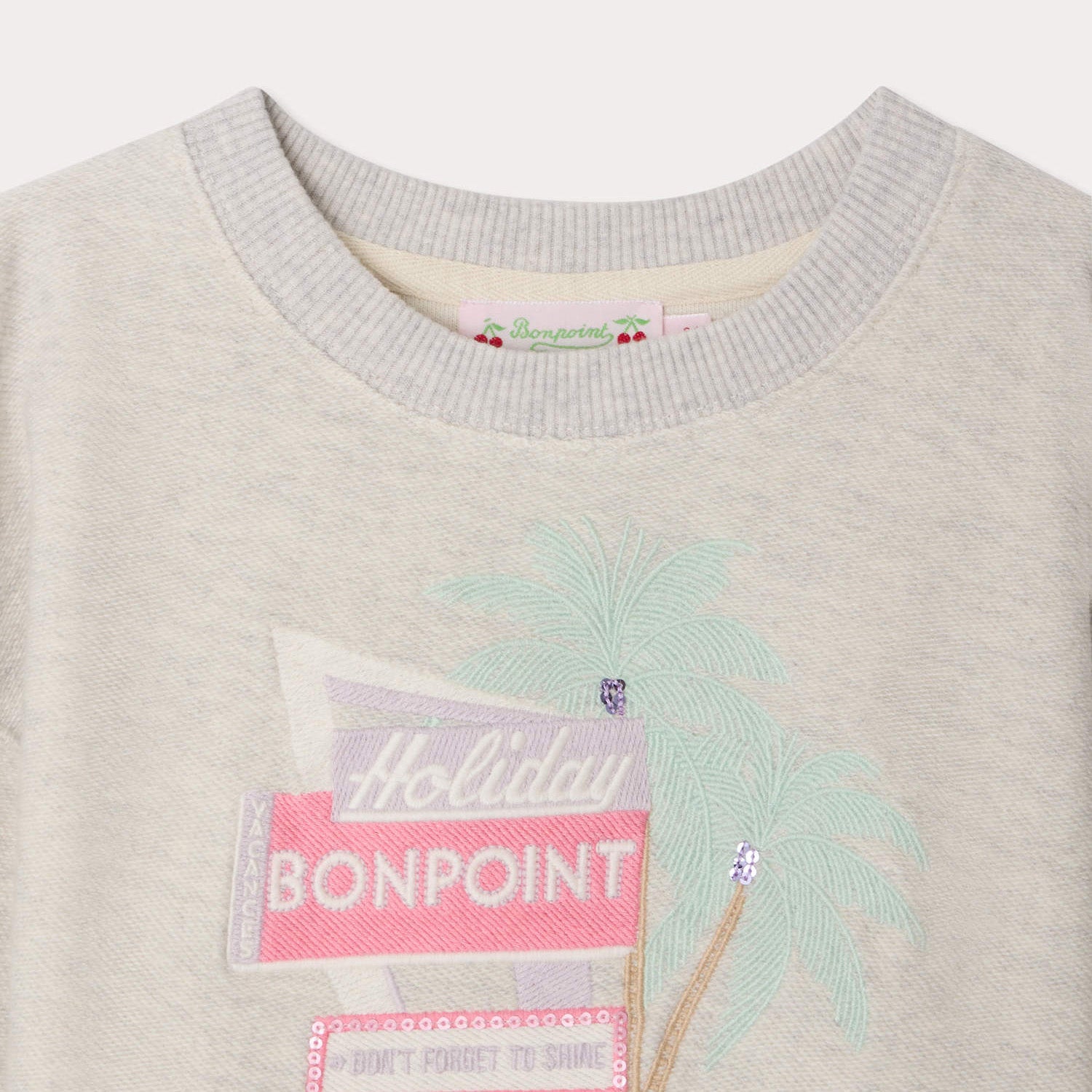 Bonpoint-Tayla embroidered Holiday sweatshirt in organic cotton Gris Chine