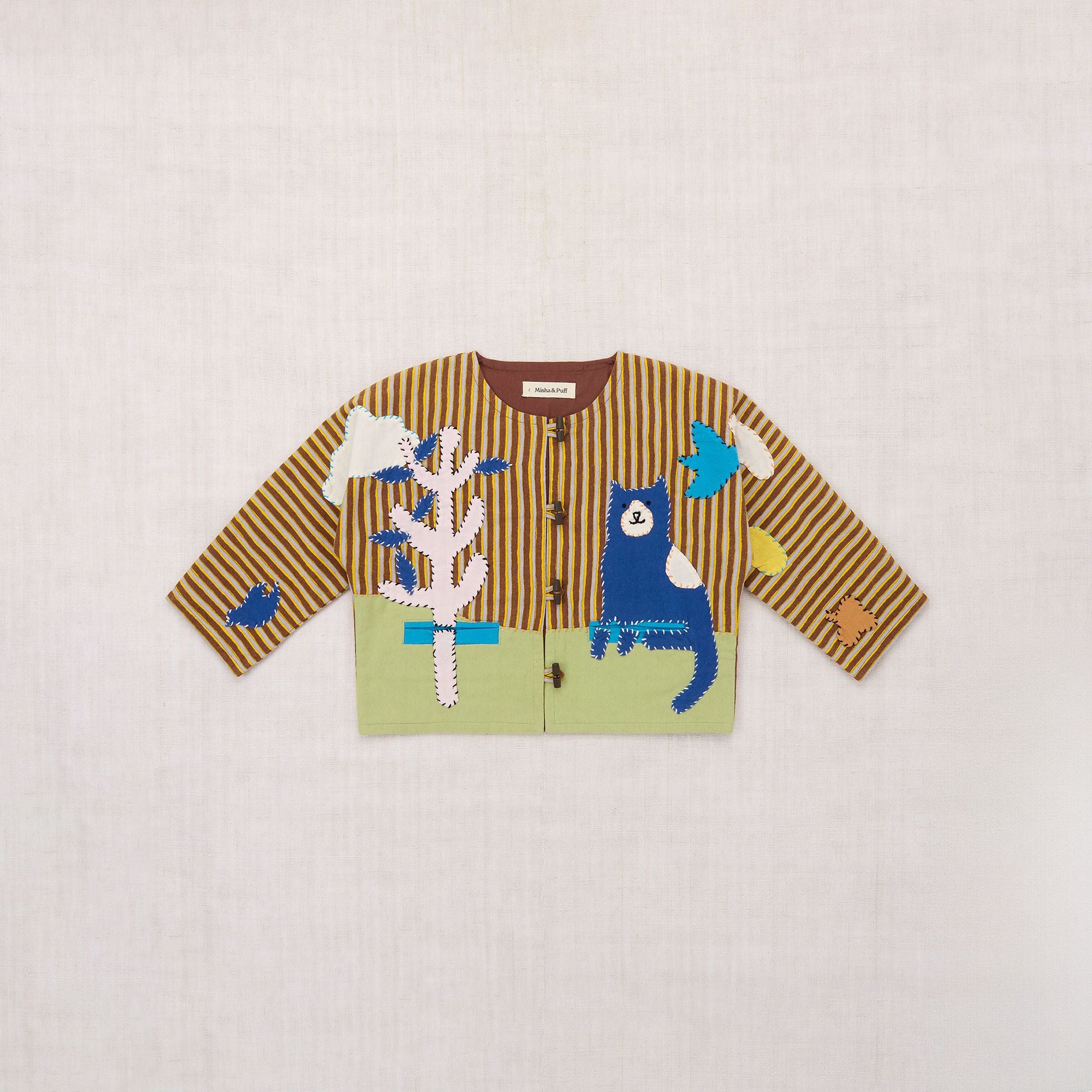 Misha & Puff-Kids Catscape Applique Cardigan Cola Painterly Stripe