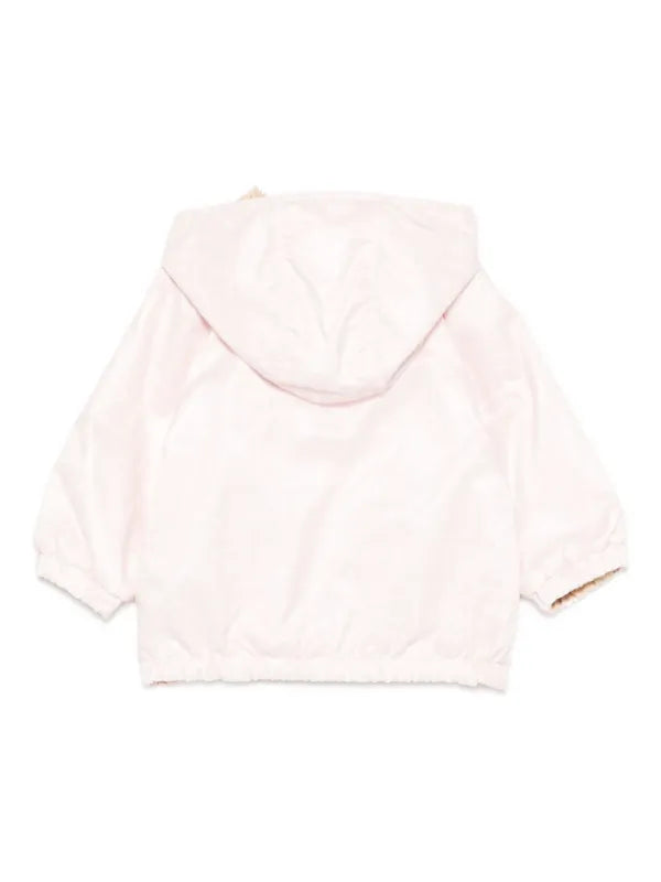 Fendi-Baby Pink Reversible Hooded Zip Up Jacket With FF Allover