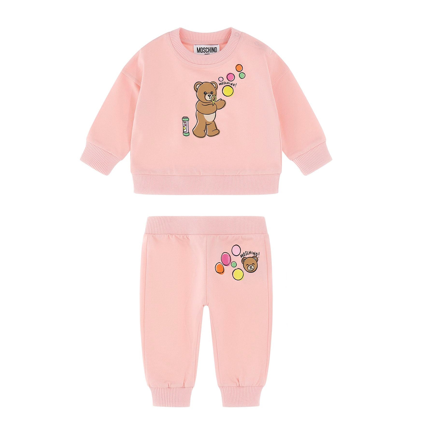 Moschino-Baby Tracksuit with Teddy Bear & Bubble Print Sugar Rose