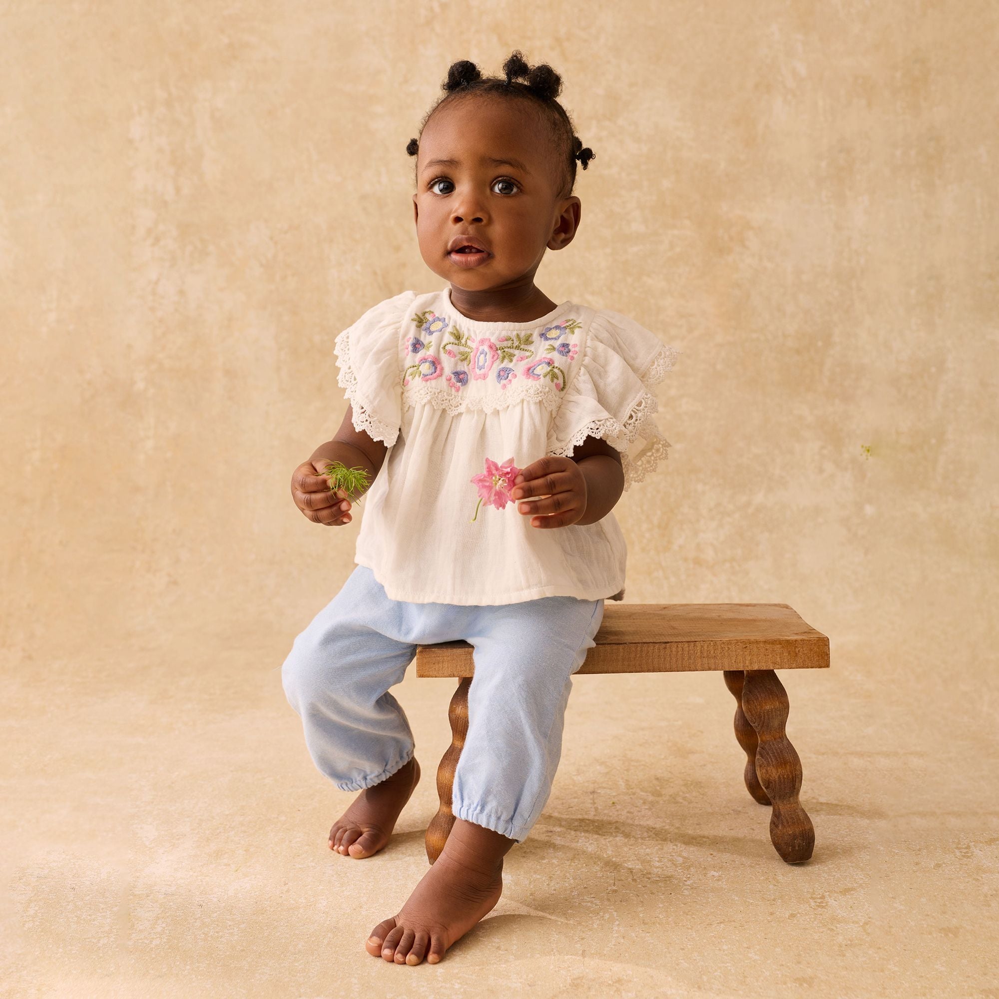 Louise Misha-Baby Girls Pants Floreli Oxford Blue