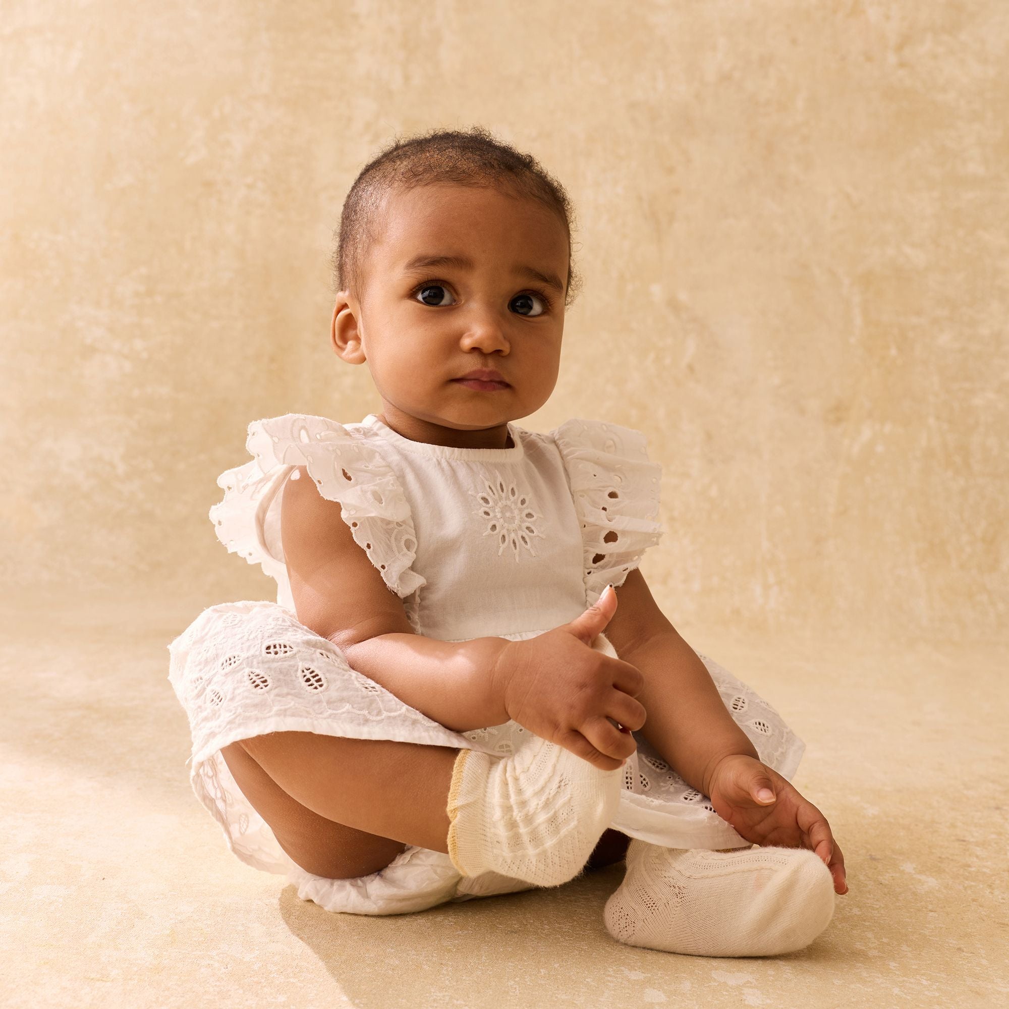Louise Misha-Baby Girls Rompers Lenali Off White Schiffli