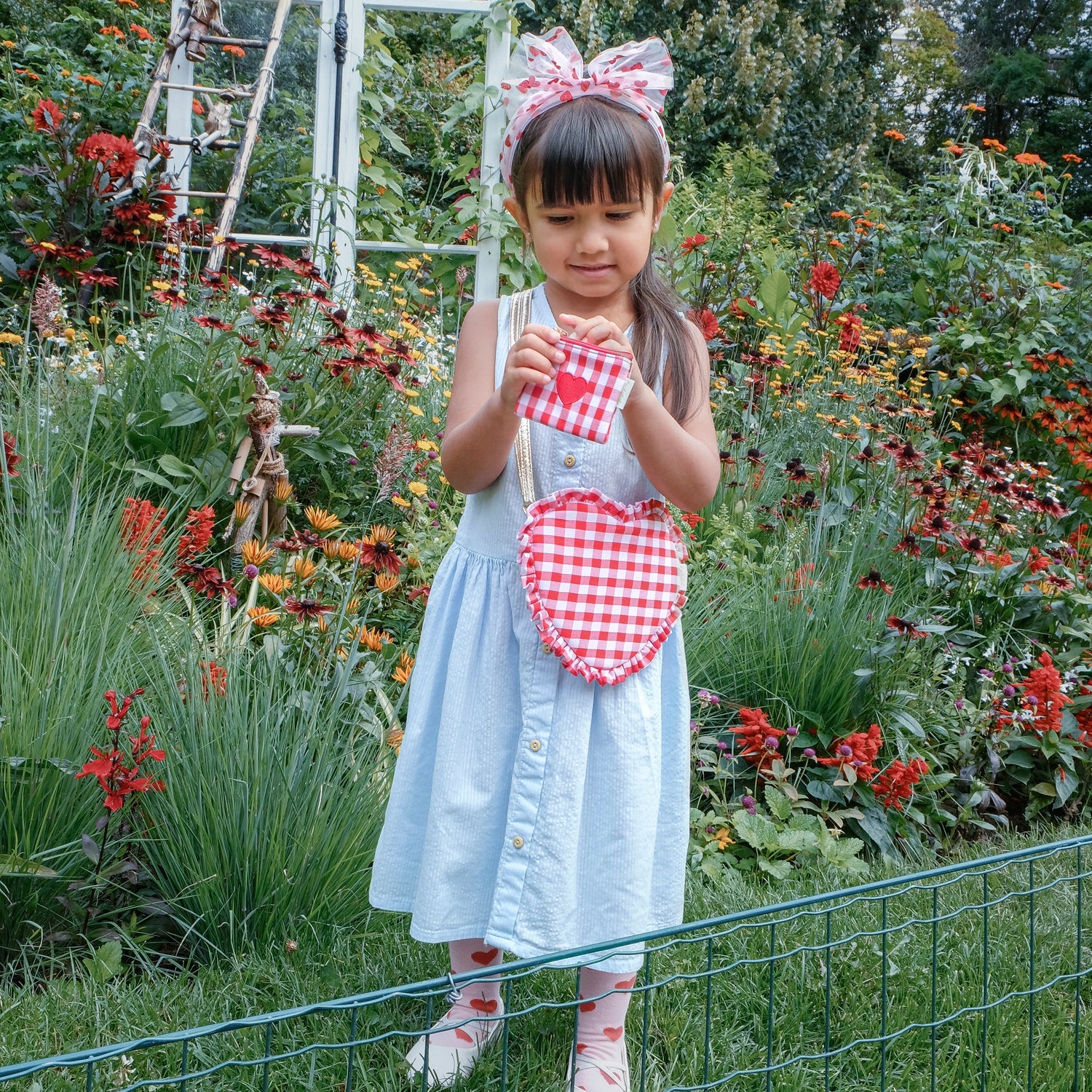 Rockahula Kids-Gingham Ruffle Love Heart Bag(19cm x 17cm x 1cm)