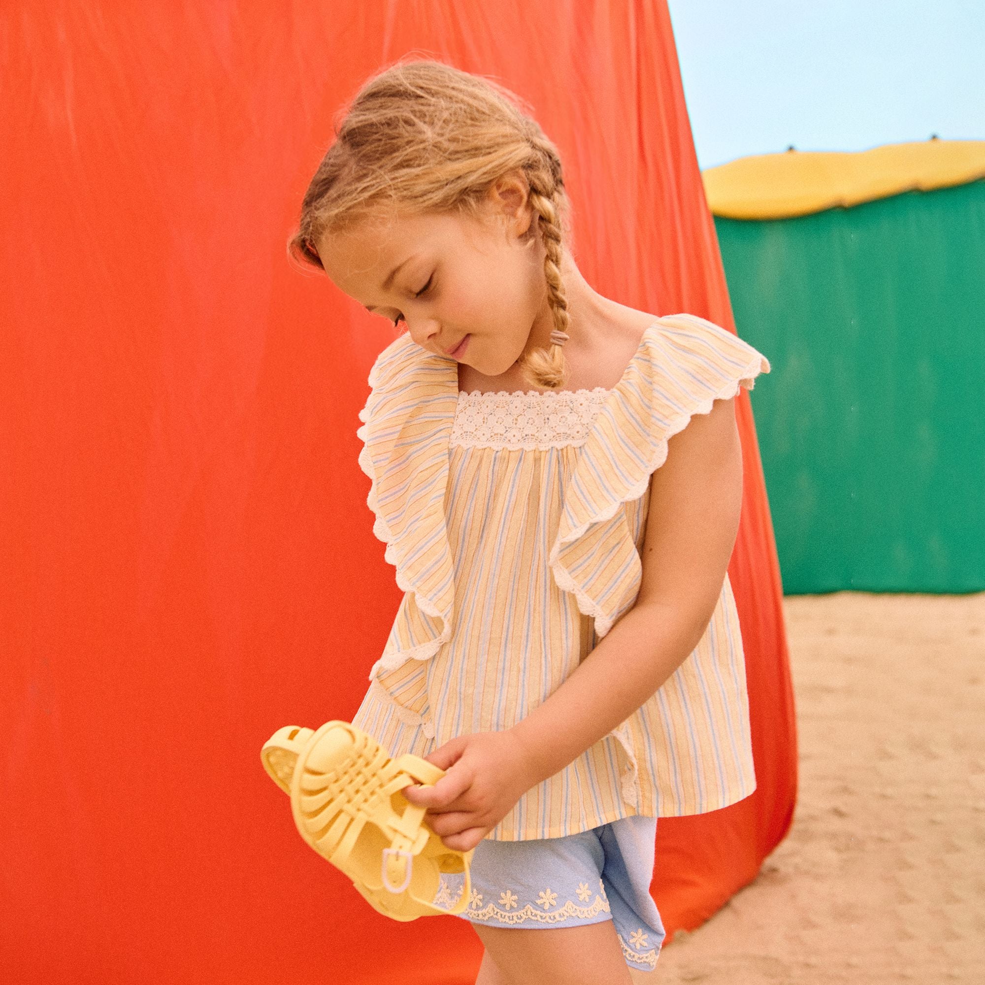 Louise Misha-Girls Blouse Gia Yellow Sunny Stripes