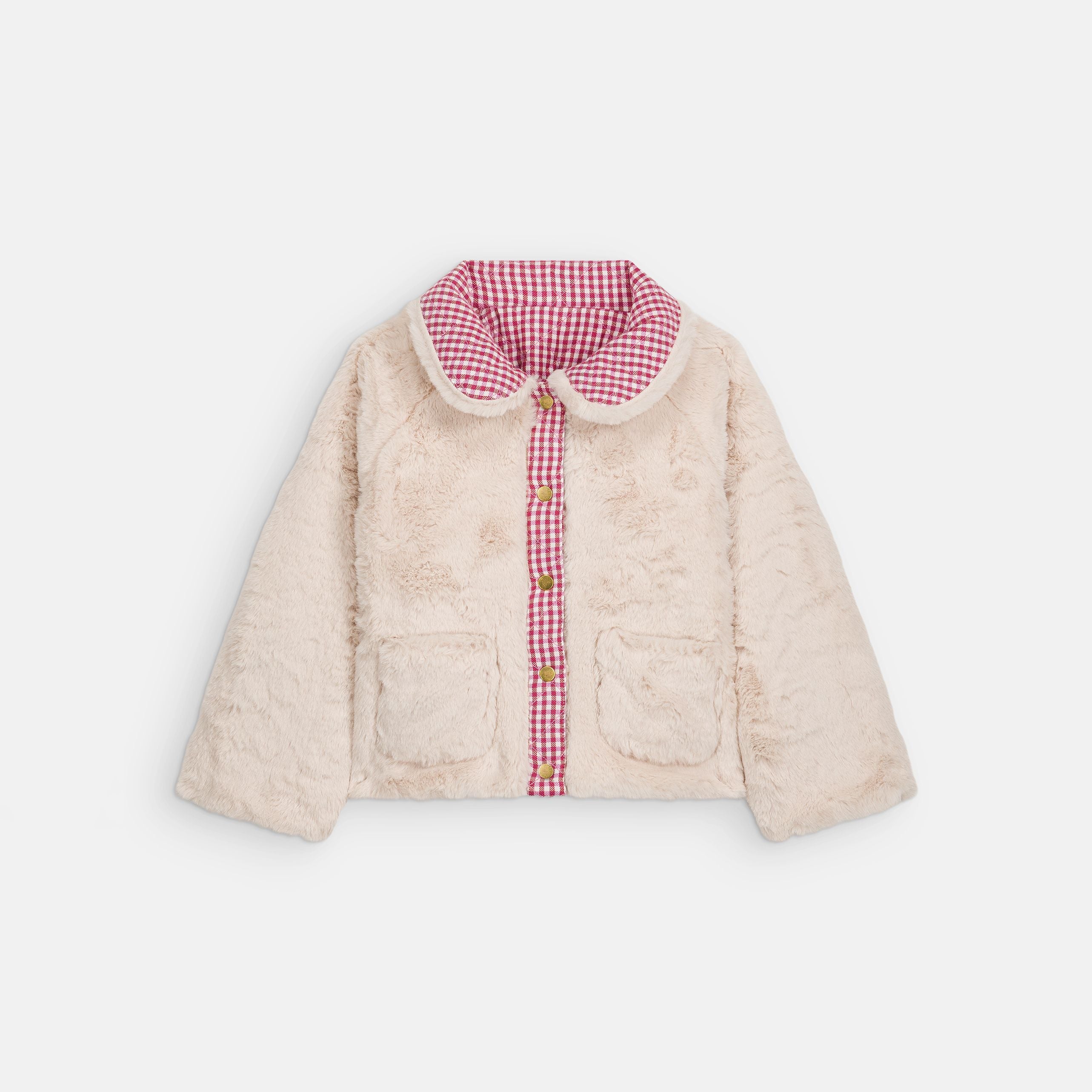 Louise Misha-Girls Reversible Coat Jasmina Raspberry Checks