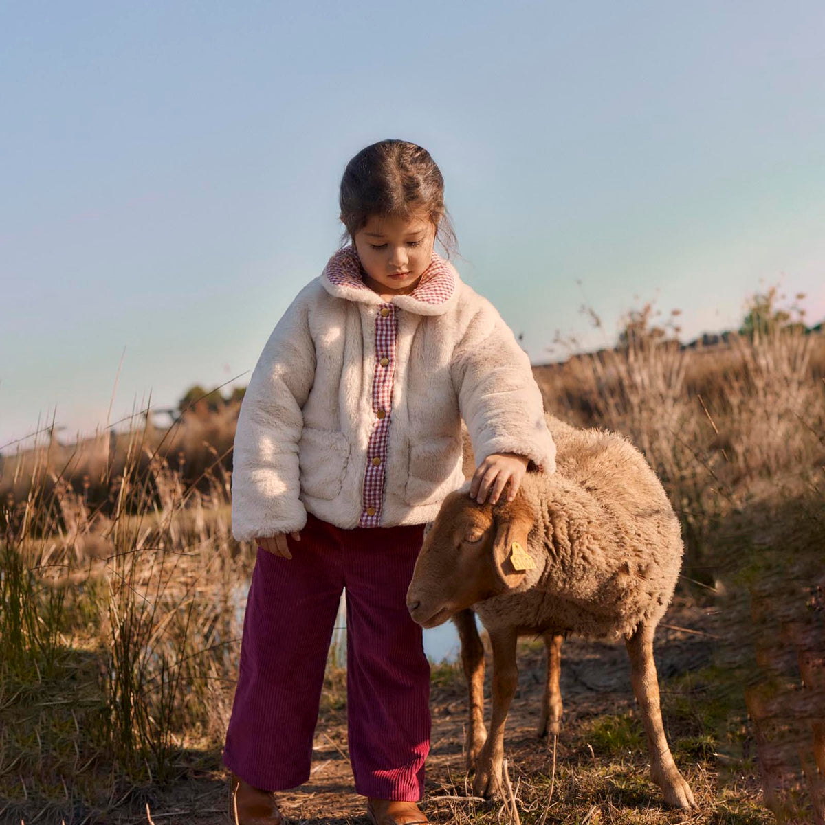 Louise Misha-Girls Reversible Coat Jasmina Raspberry Checks