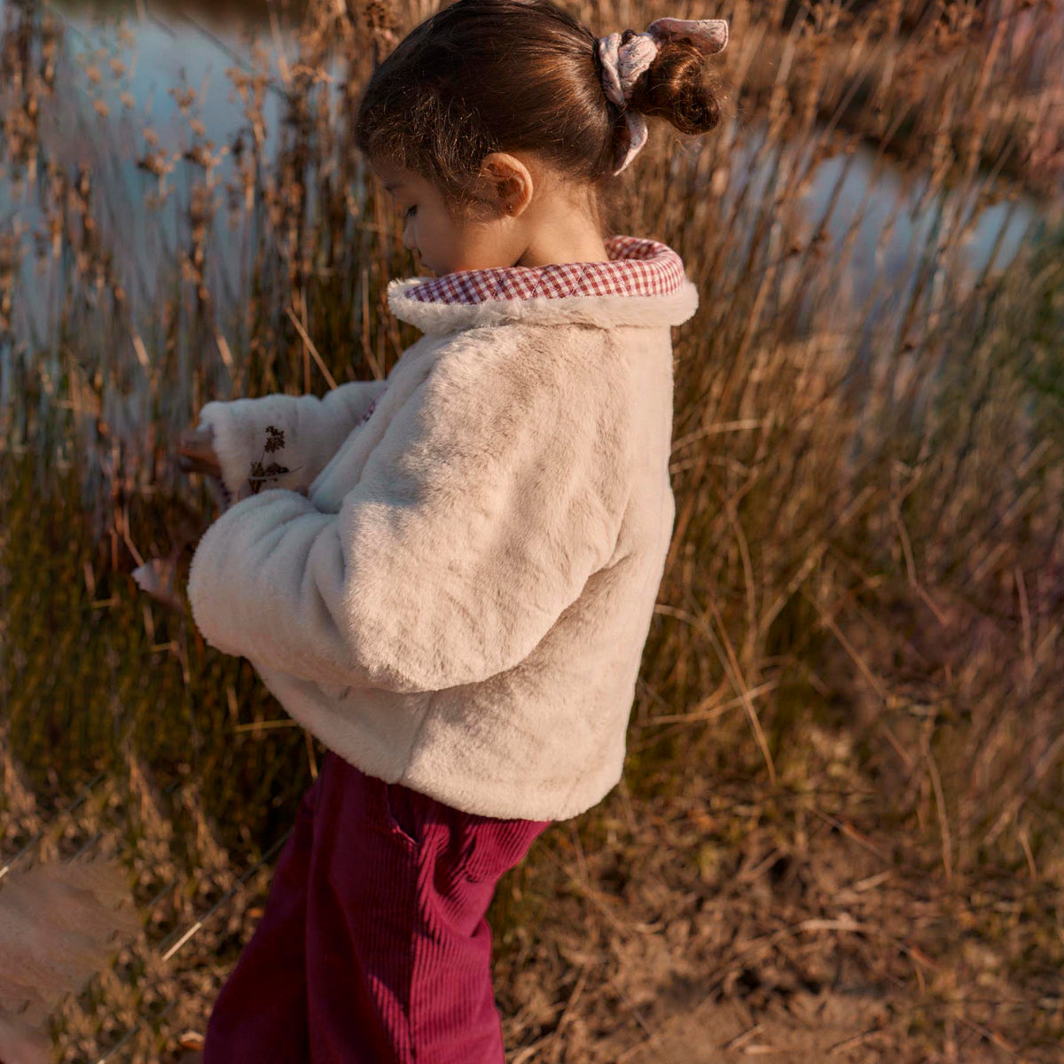 Louise Misha-Girls Reversible Coat Jasmina Raspberry Checks