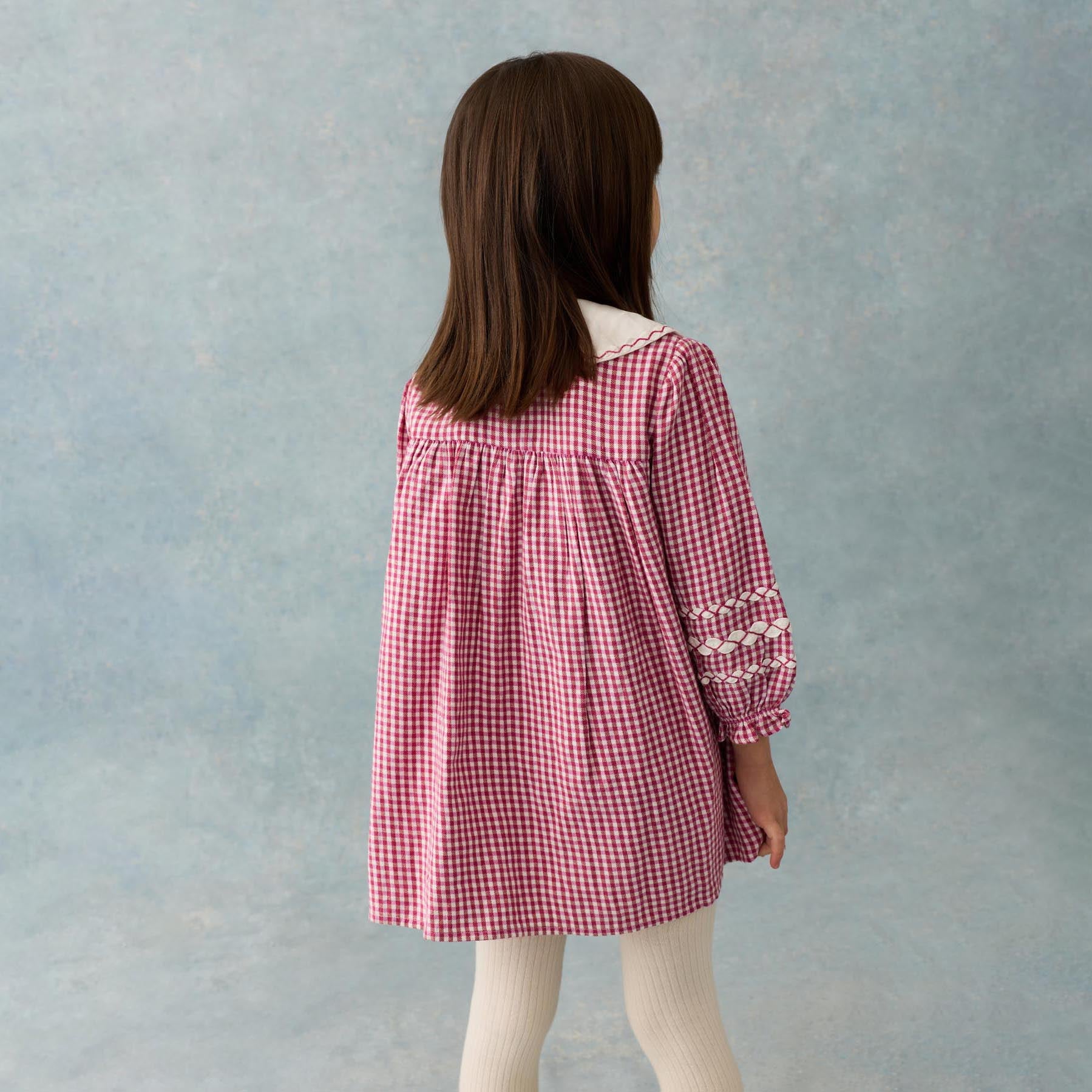 Louise Misha-Girls Dress Delina Raspberry Checks