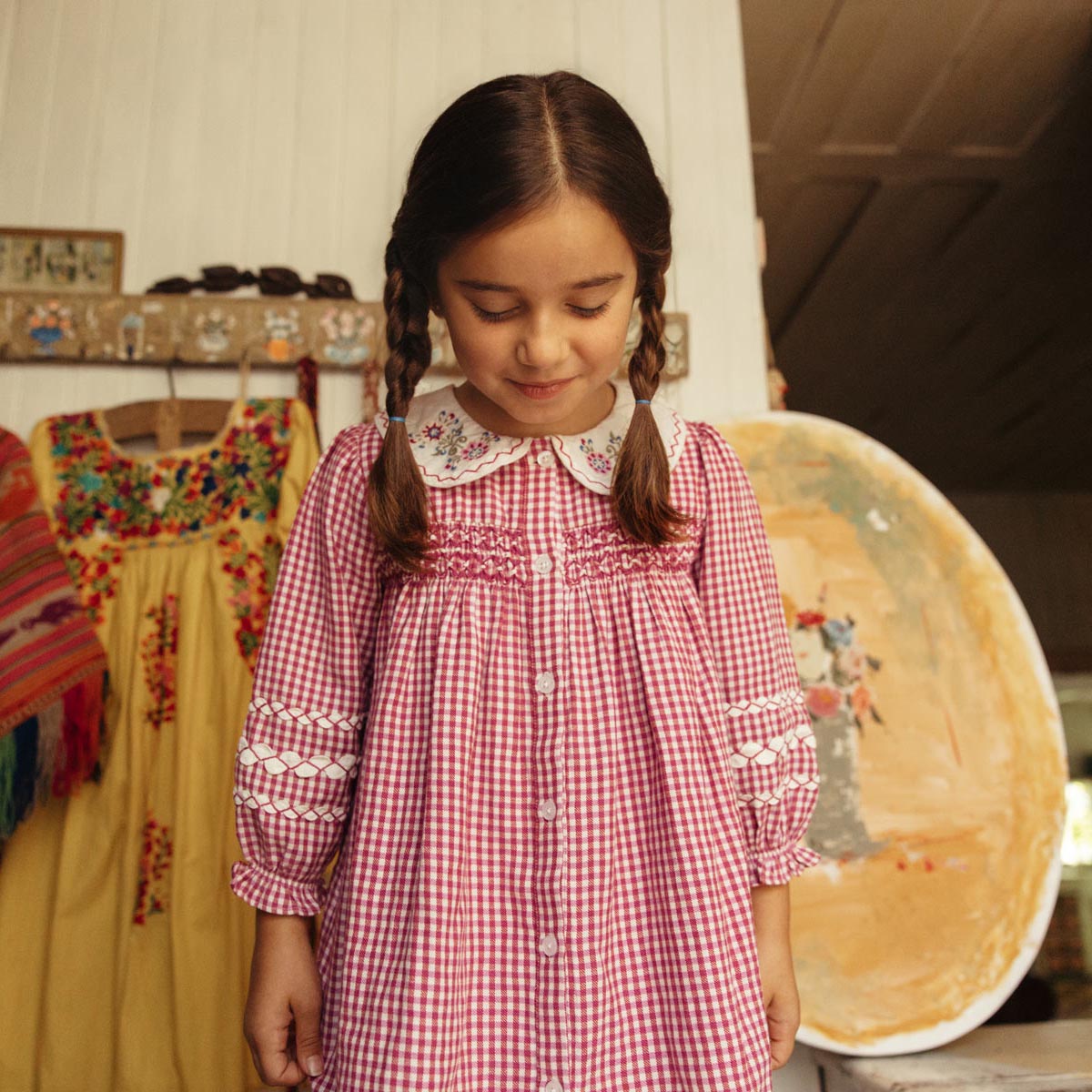 Louise Misha-Girls Dress Delina Raspberry Checks