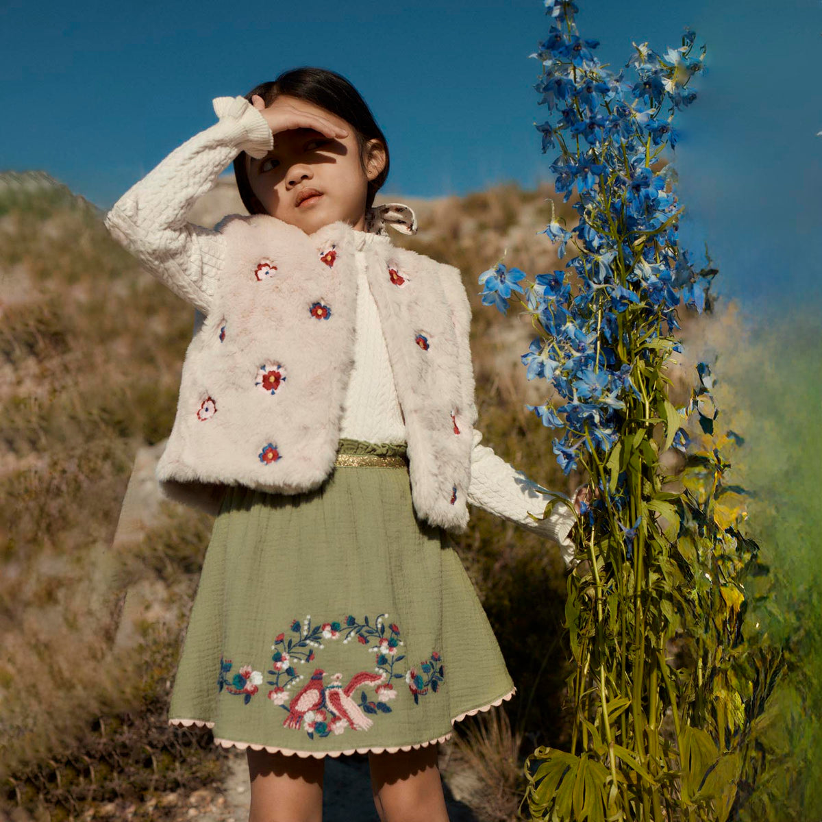 Louise Misha-Girls Sleeveless Jacket Liliou Cream Enchantedaster