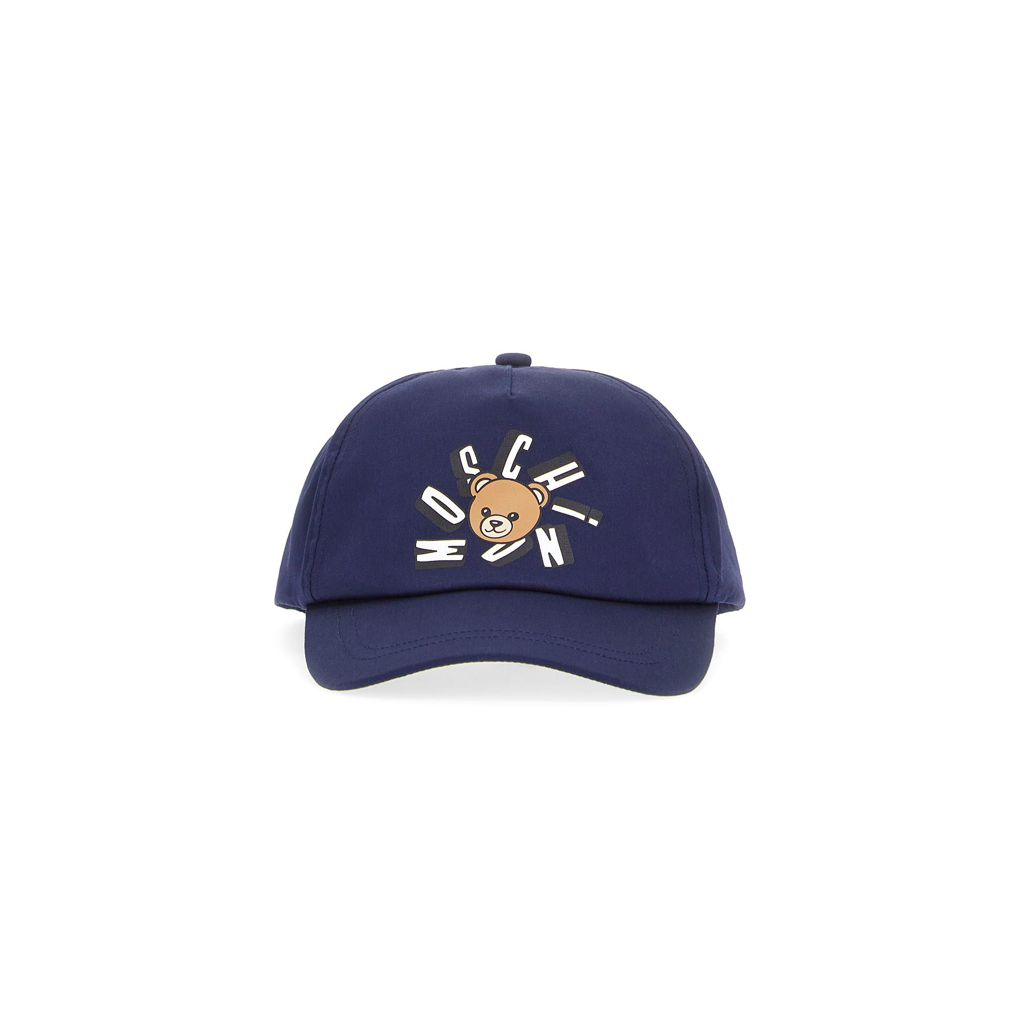Moschino-Cap With Bear And Text Logo Navy Blue