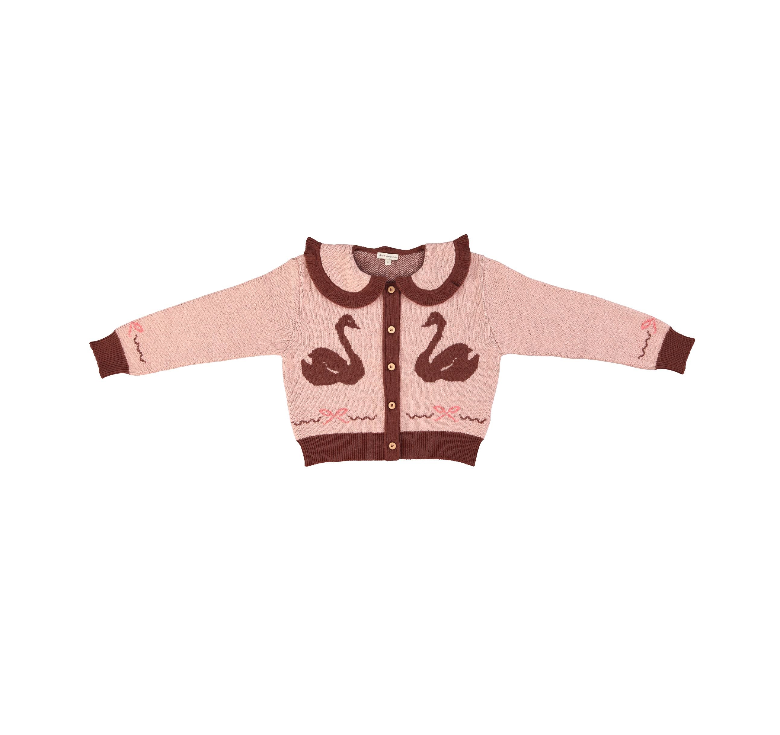 Bebe Organic-Girls Harriet Wool Cardigan Dusty Pink Swans