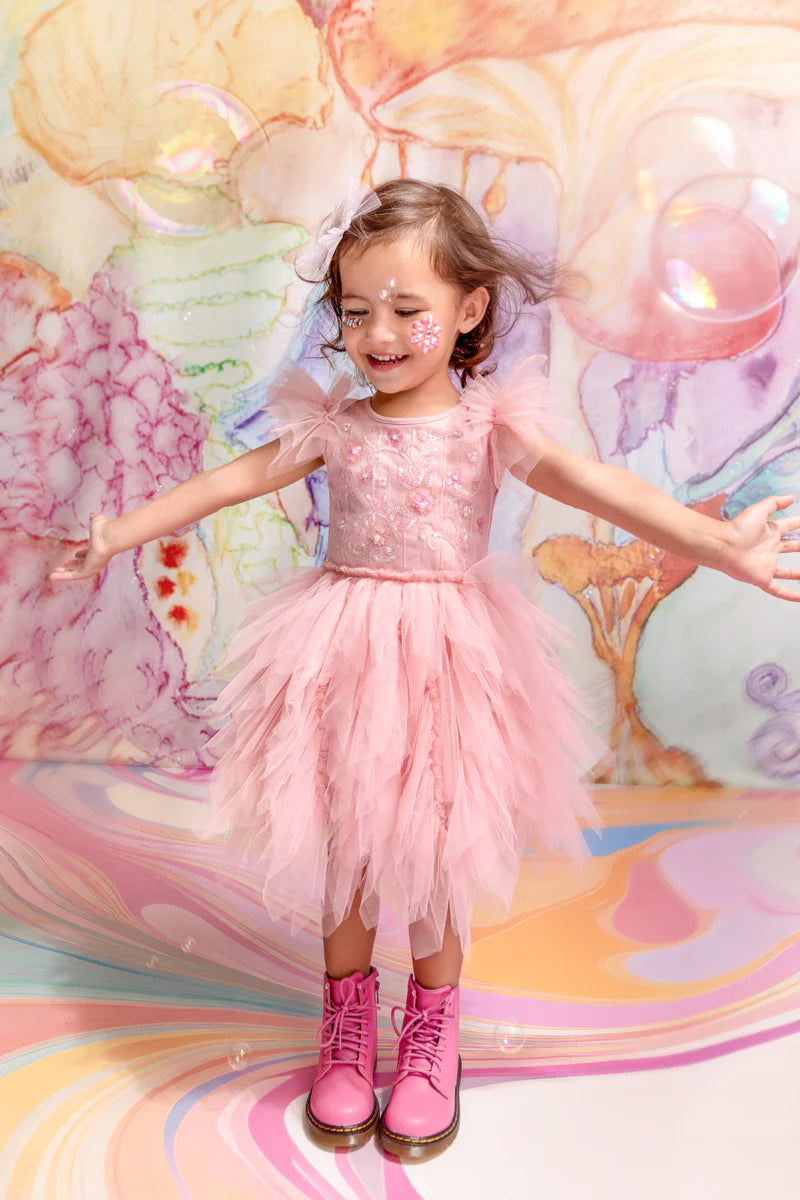 BEBE PEACE BLOSSOM TUTU DRESS-PEACH BLUSH