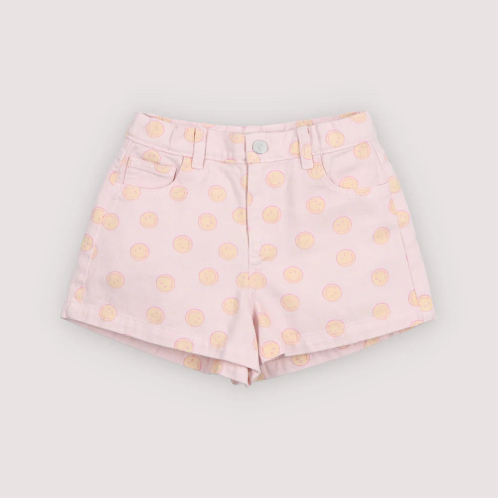 The New Society-Girls Smiley Denim Short Smiley Print