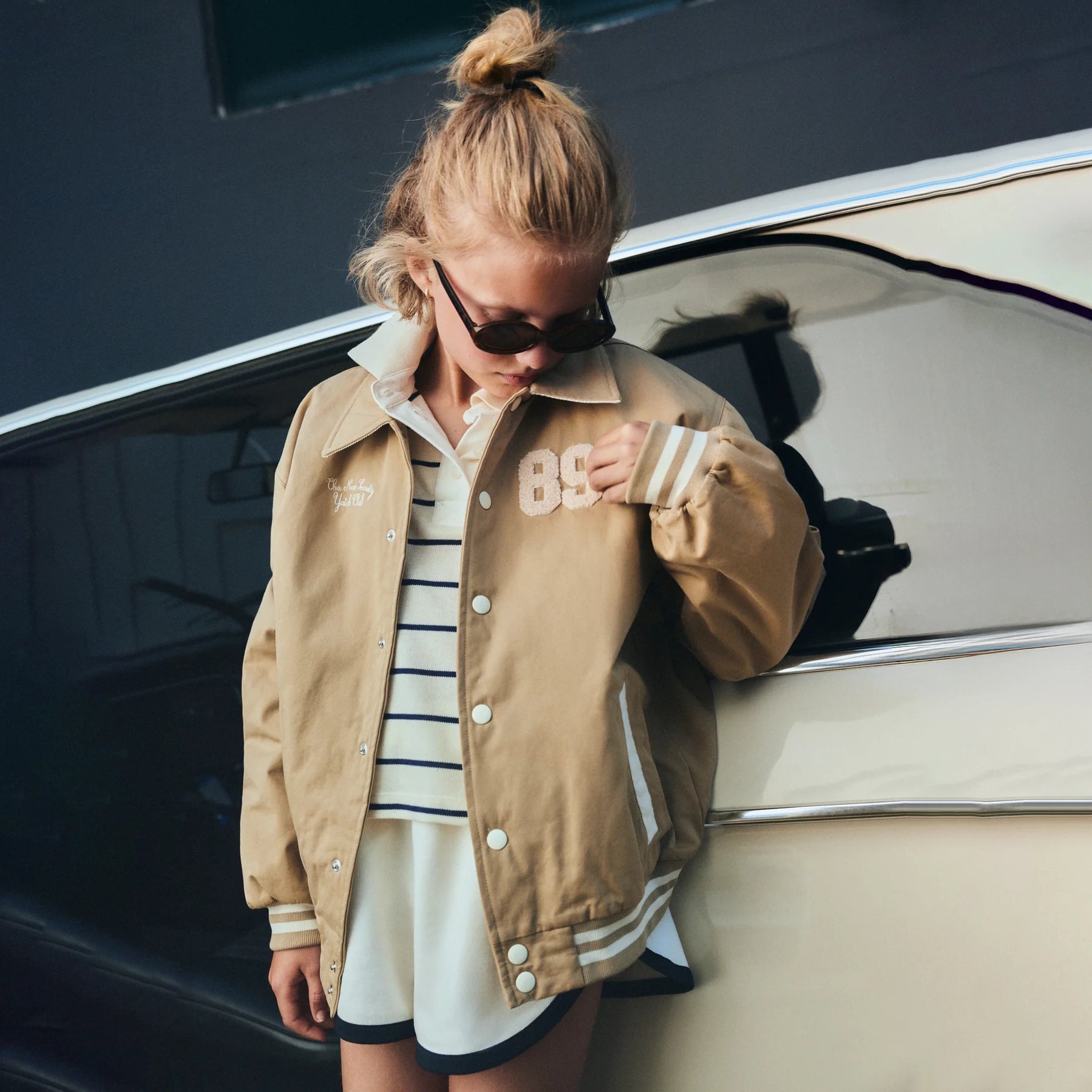 The New Society-Girls Acacia Teen Polo Ecru Stripes